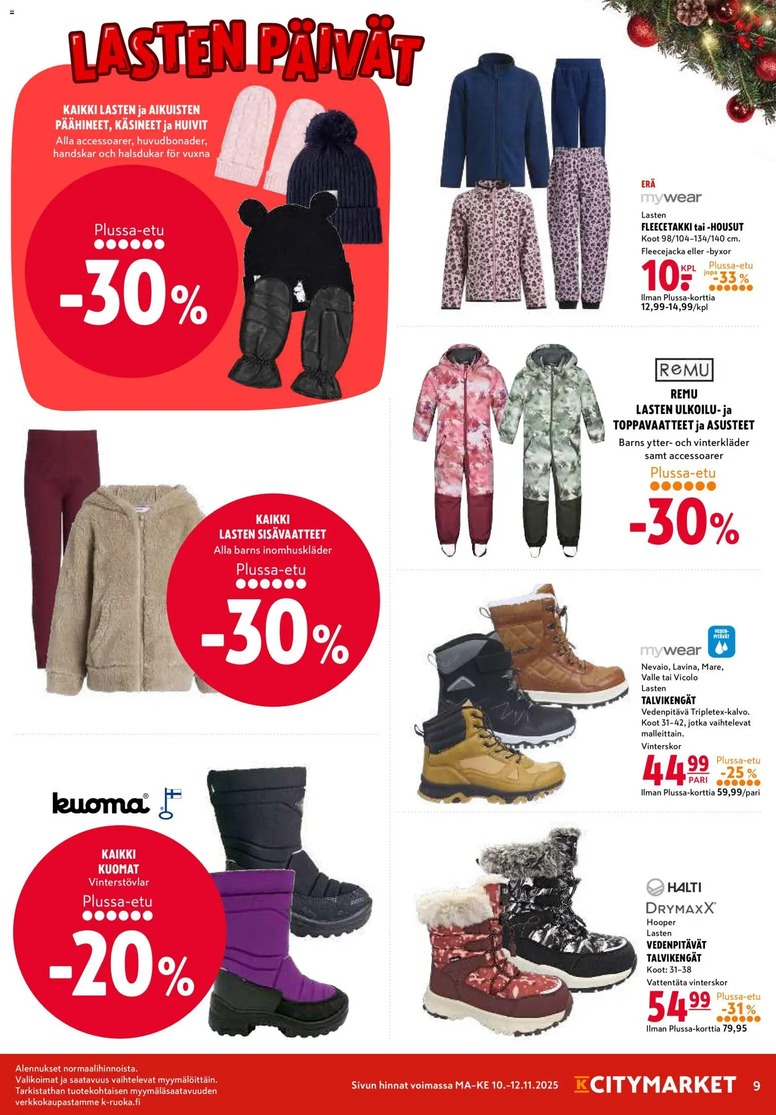 K-Citymarket tarjoukset – voimassa 10.12.2025 alkaen | Sivu: 9 | Tuotteet: Housut, Talvikengät, Käsineet