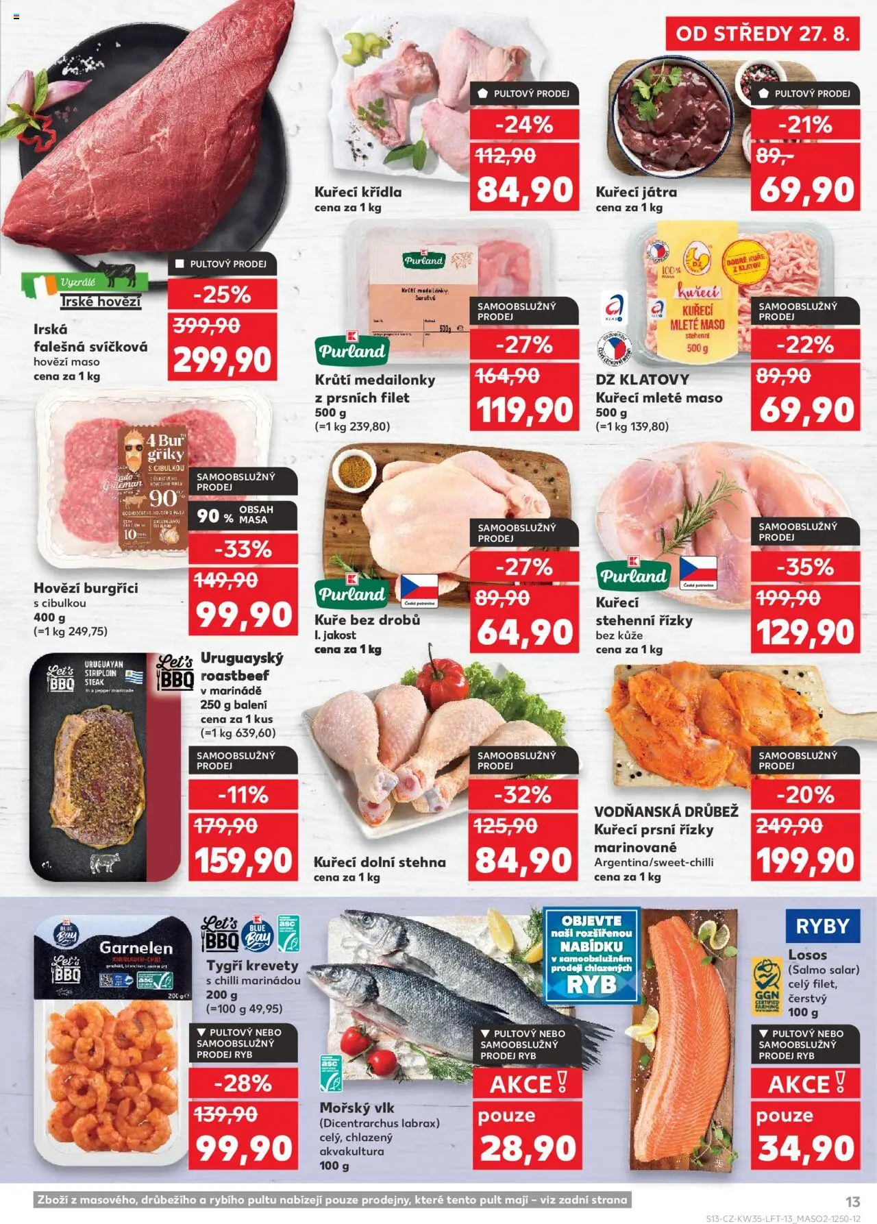 Kaufland leták - Chomutov od 27.08.2025 | Strana: 13 | Produkty: Hovězí, Steak, Losos, Kuřecí prsní řízky