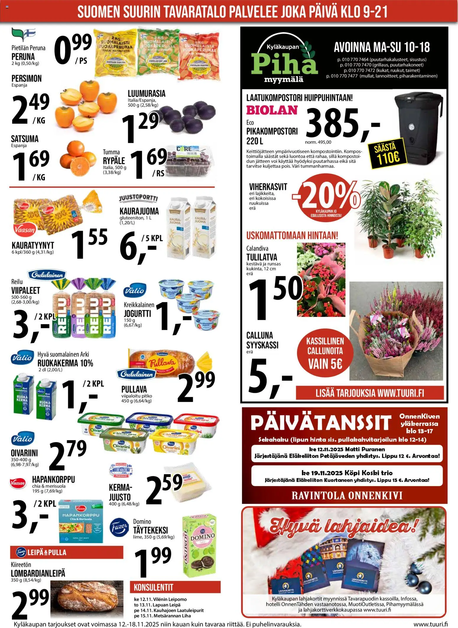Tuuri tarjoukset – voimassa 12.11.2025 alkaen | Sivu: 9 | Tuotteet: Kaura, Jogurtti, Peruna, Pulla