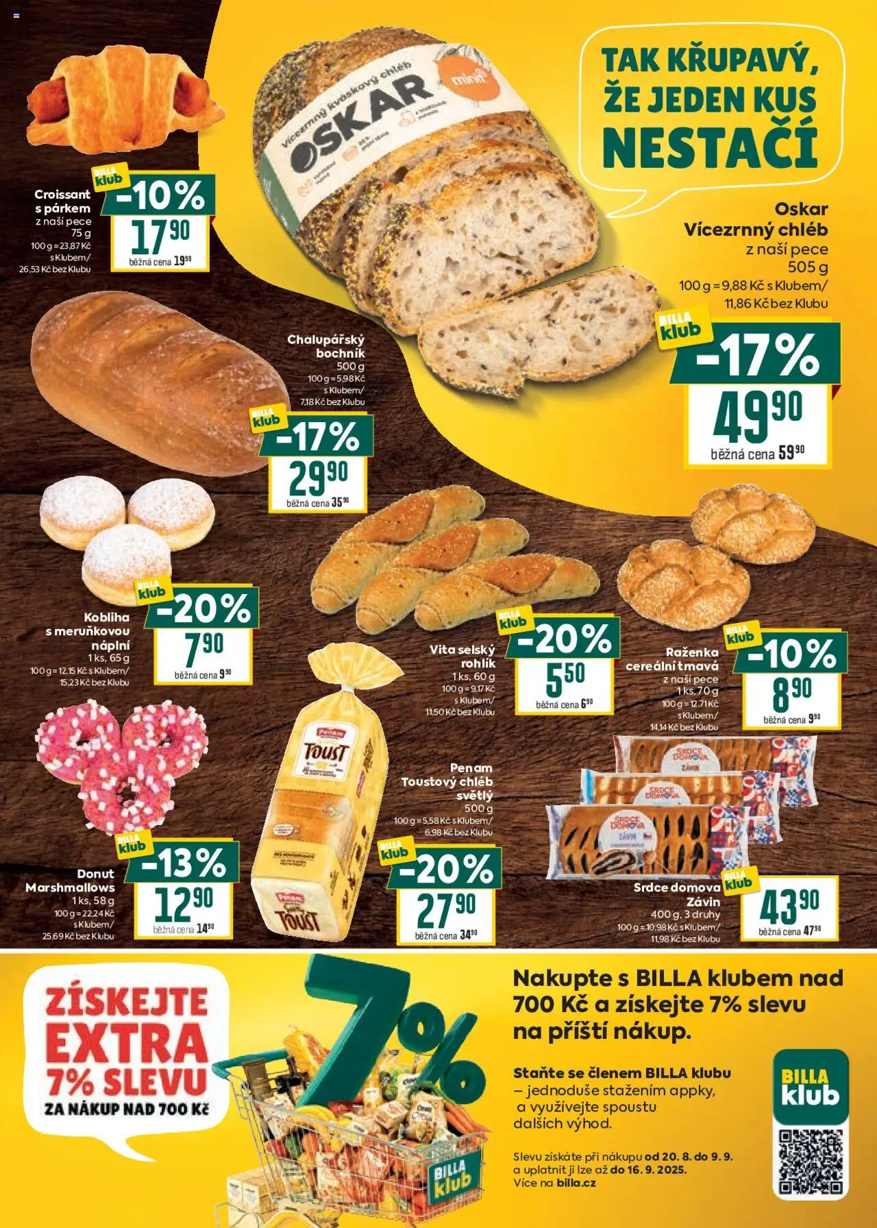 Billa Velký leták od 20.08.2025 | Strana: 3 | Produkty: Chléb, Kváskový chléb, Marshmallows, Croissant