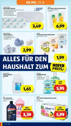 Hofer Flugblatt gültig ab 22.08.2025 | Seite: 22 | Produkte: Wasser, Duft, Milch, Duschgel