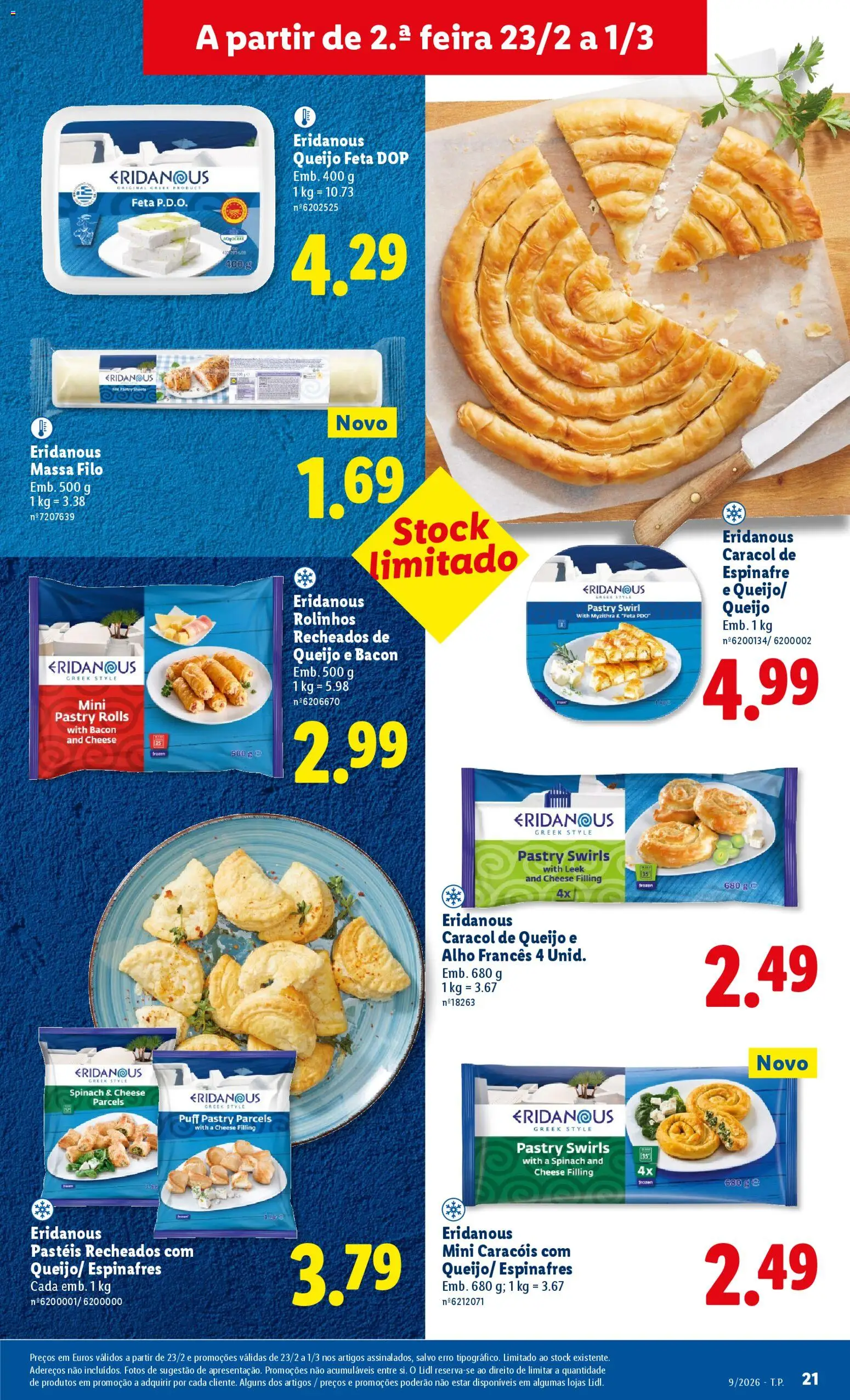 Lidl folheto │ válido de 23.02.2026 | Página: 21 | Produtos: Espinafres, Alho francês, Queijo, Massa
