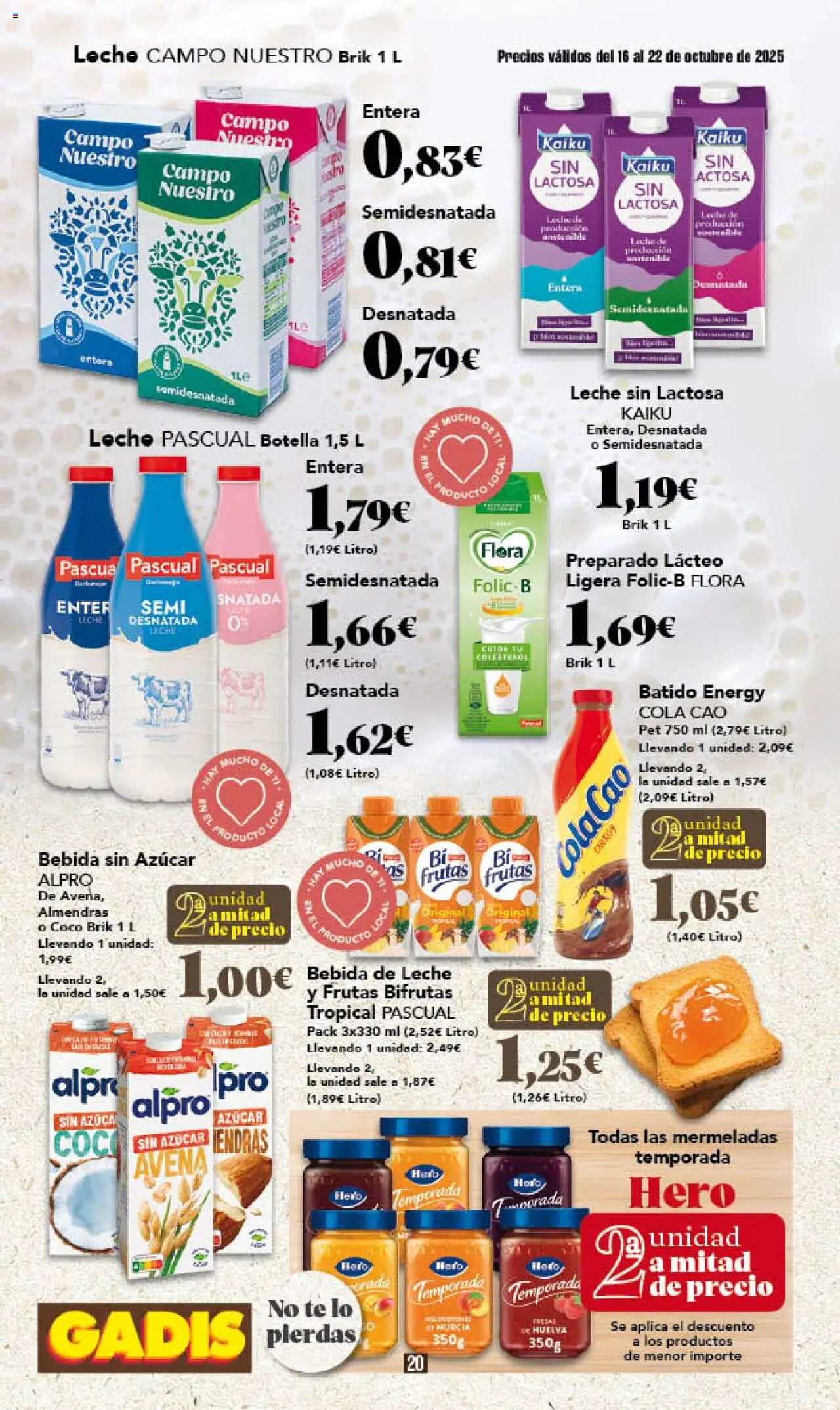 Gadis folleto │ válido desde el 16.10.2025 | Página: 20 | Productos: Leche sin lactosa, Leche, Τυρόπιτα, Té