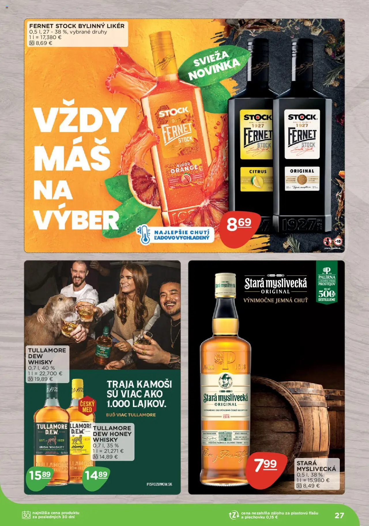 Nové Terno akcie – leták je platný od 08.09.2025 | Strana: 27 | Produkty: Whisky, Fernet, Fernet Stock