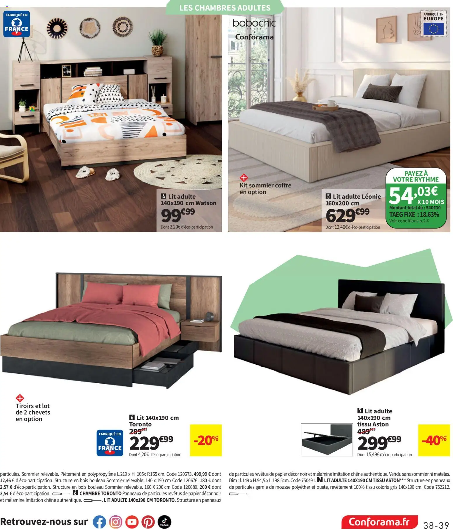 {H1} | Page: 39 | Produits: Mousse, Lit, Matelas, Tiroirs