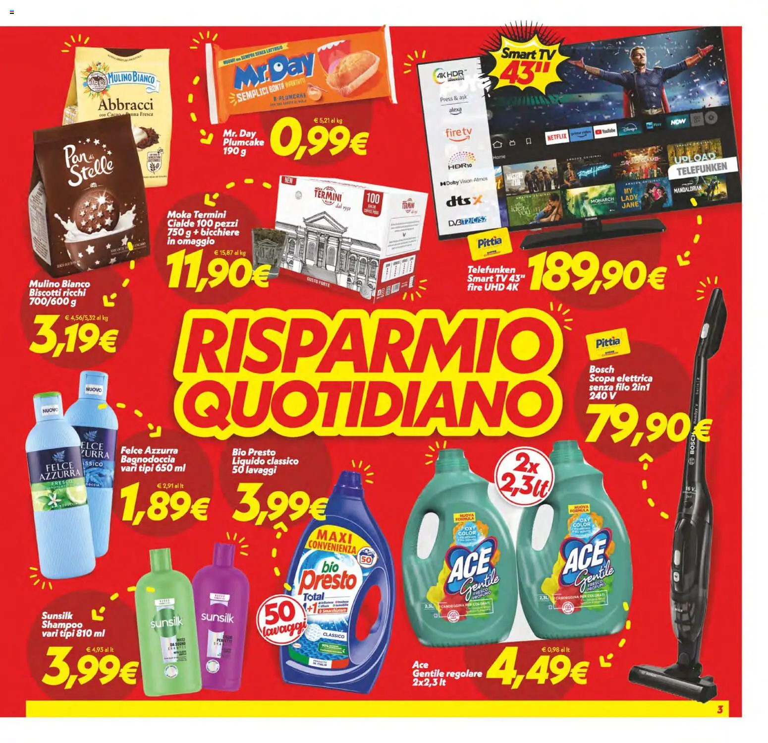 Volantino SuperConveniente del 06.03.2026 | Pagina: 3 | Prodotti: Candeggina, Biscotti, TV, Cacao