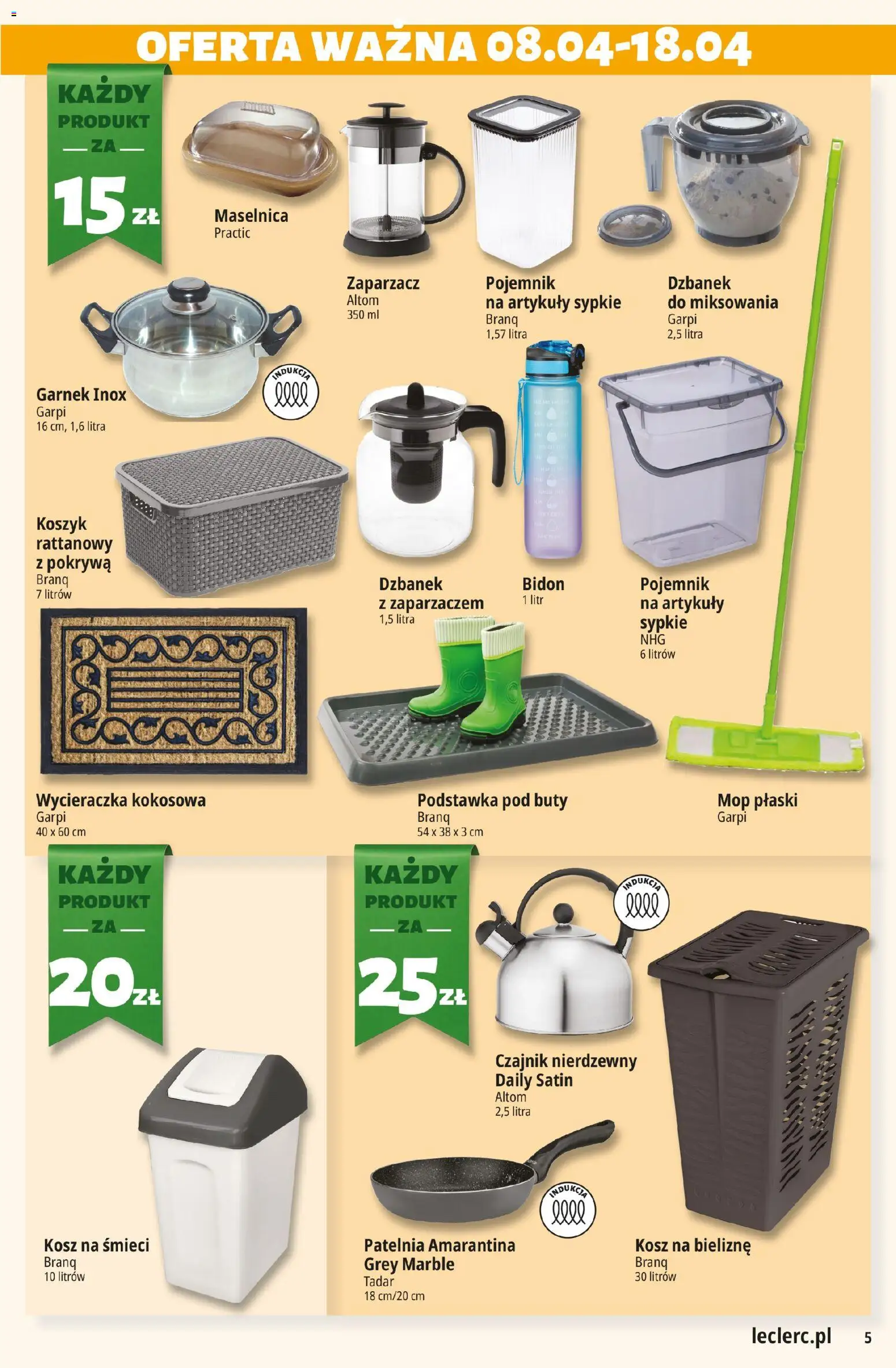 E.Leclerc gazetka - Radom od 08.04.2026 | Strona: 5 | Produkty: Czajnik, Garnek, Kosz, Wycieraczka