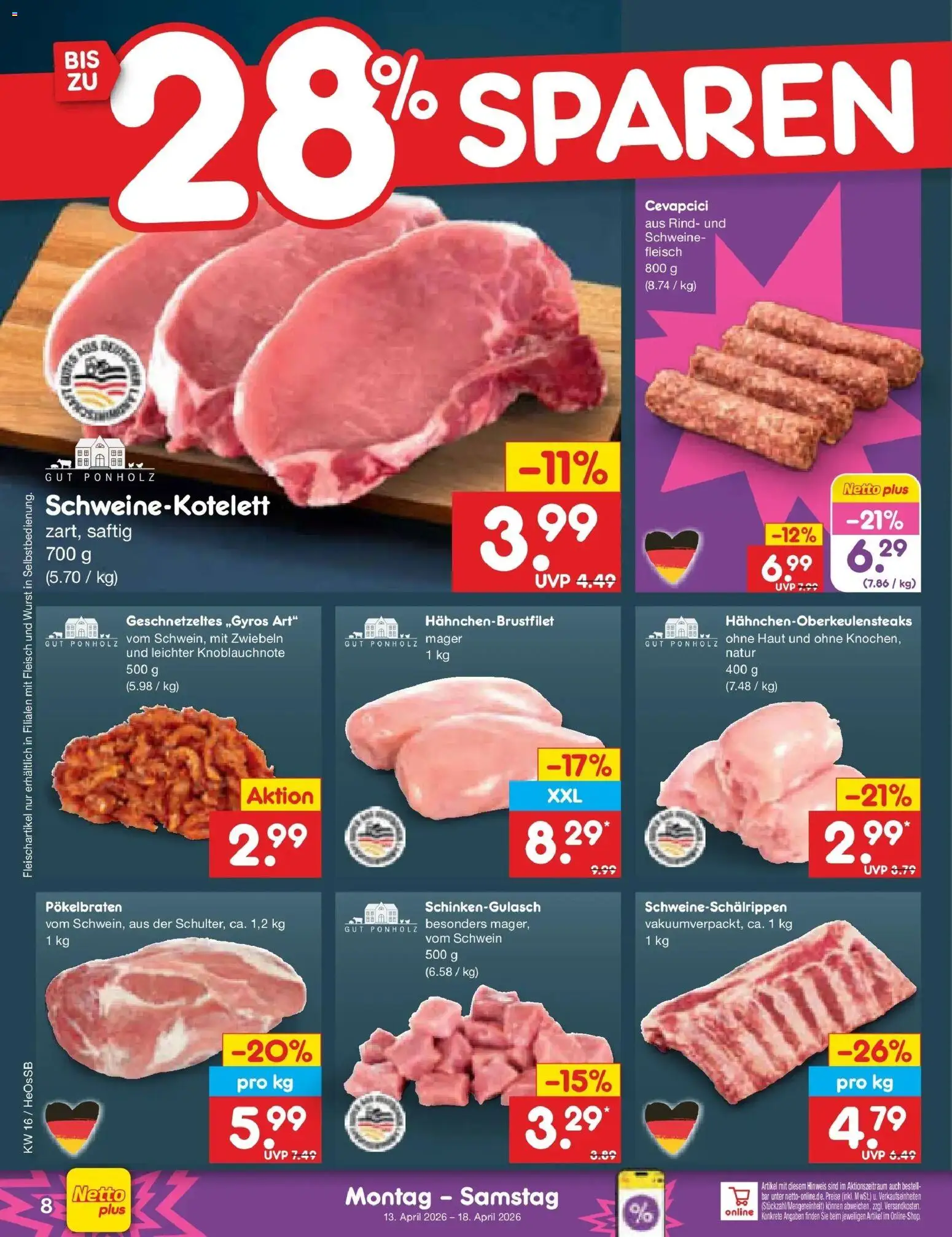 Netto Marken-Discount Prospekt Kröpelin	 – gültig ab 13.04.2026 | Seite: 10 | Produkte: Cevapcici, Zwiebeln, Wurst, Fleisch