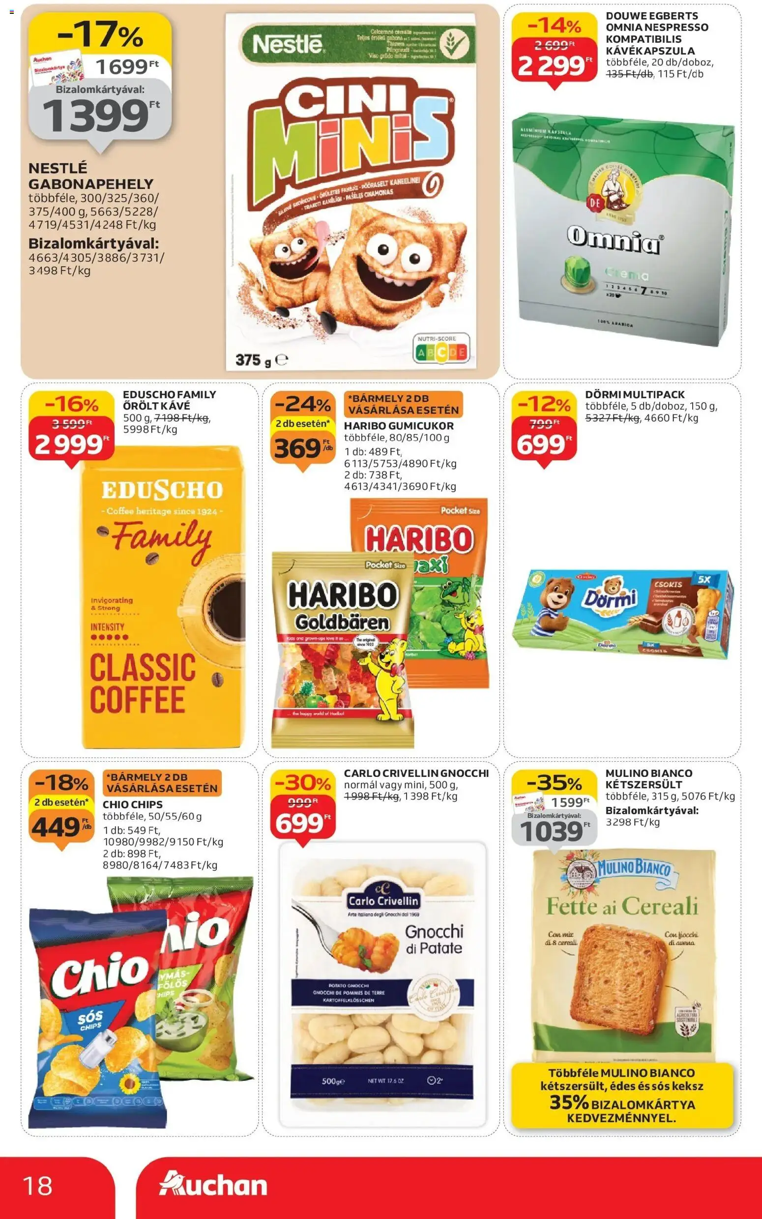 Auchan akciós ujság - amely érvényes a következő dátumtól: 15.01.2026 | Oldal: 18 | Termékek: Kávékapszula, Gabonapehely, Kávé, Gnocchi