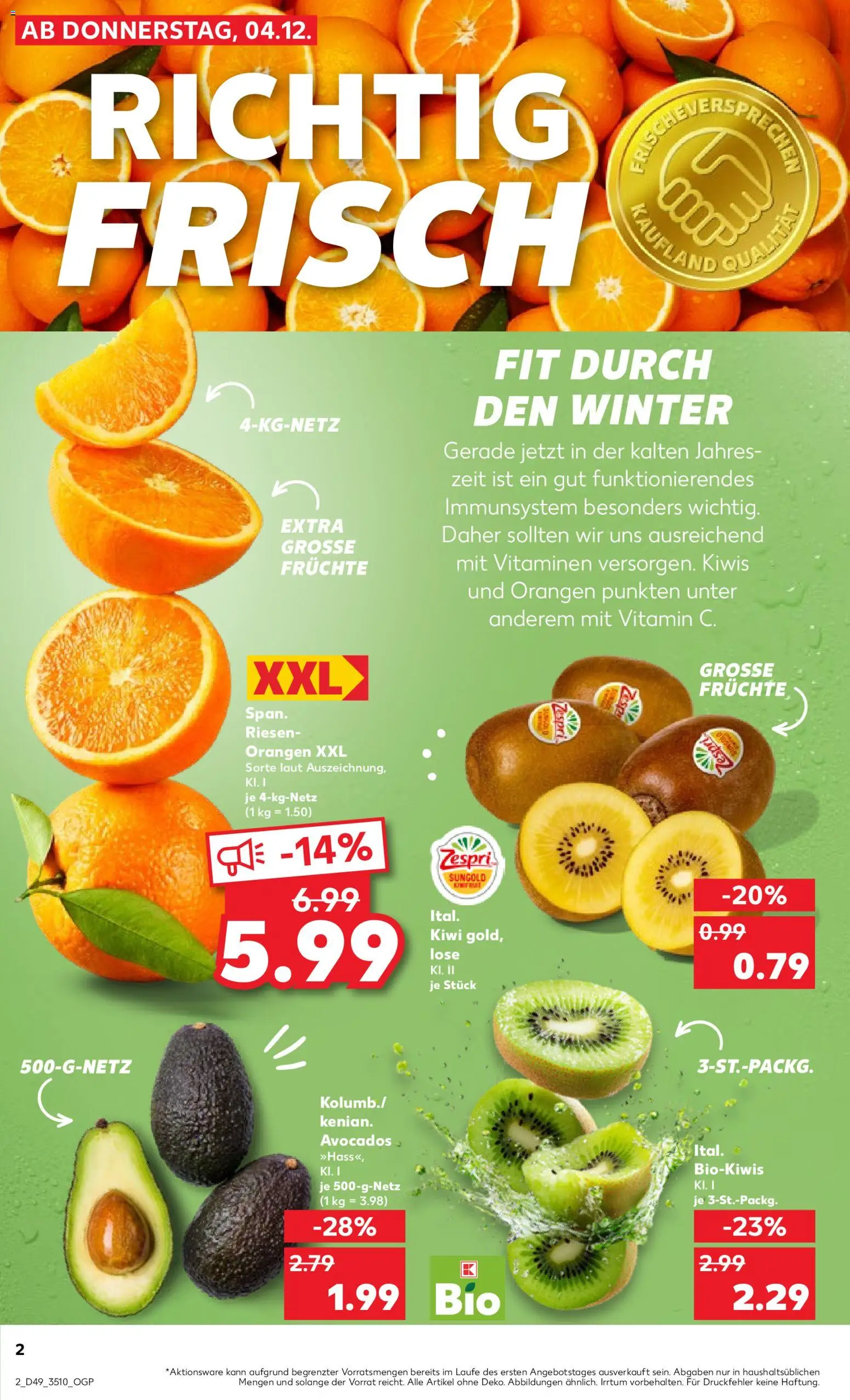 Kaufland prospekt Zeitz	 – gültig ab 04.12.2025 | Seite: 2 | Produkte: Orangen, Avocado, Kiwi