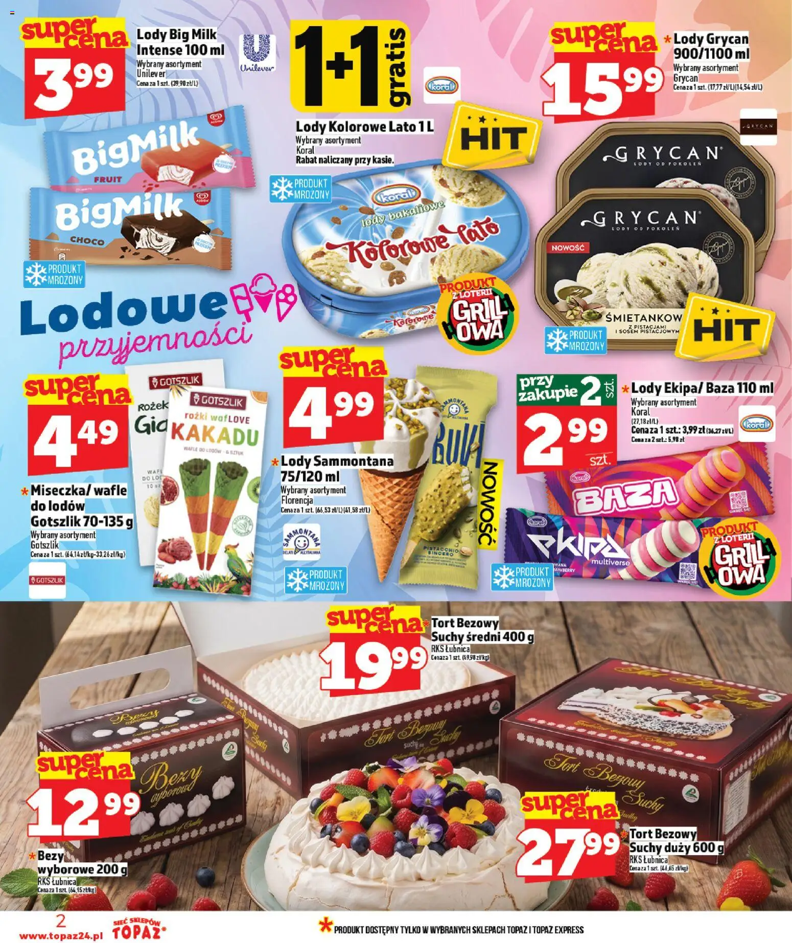 Topaz gazetka - MAZ od 30.04.2026 | Strona: 2 | Produkty: Bezy, Tort, Big Milk, Lody