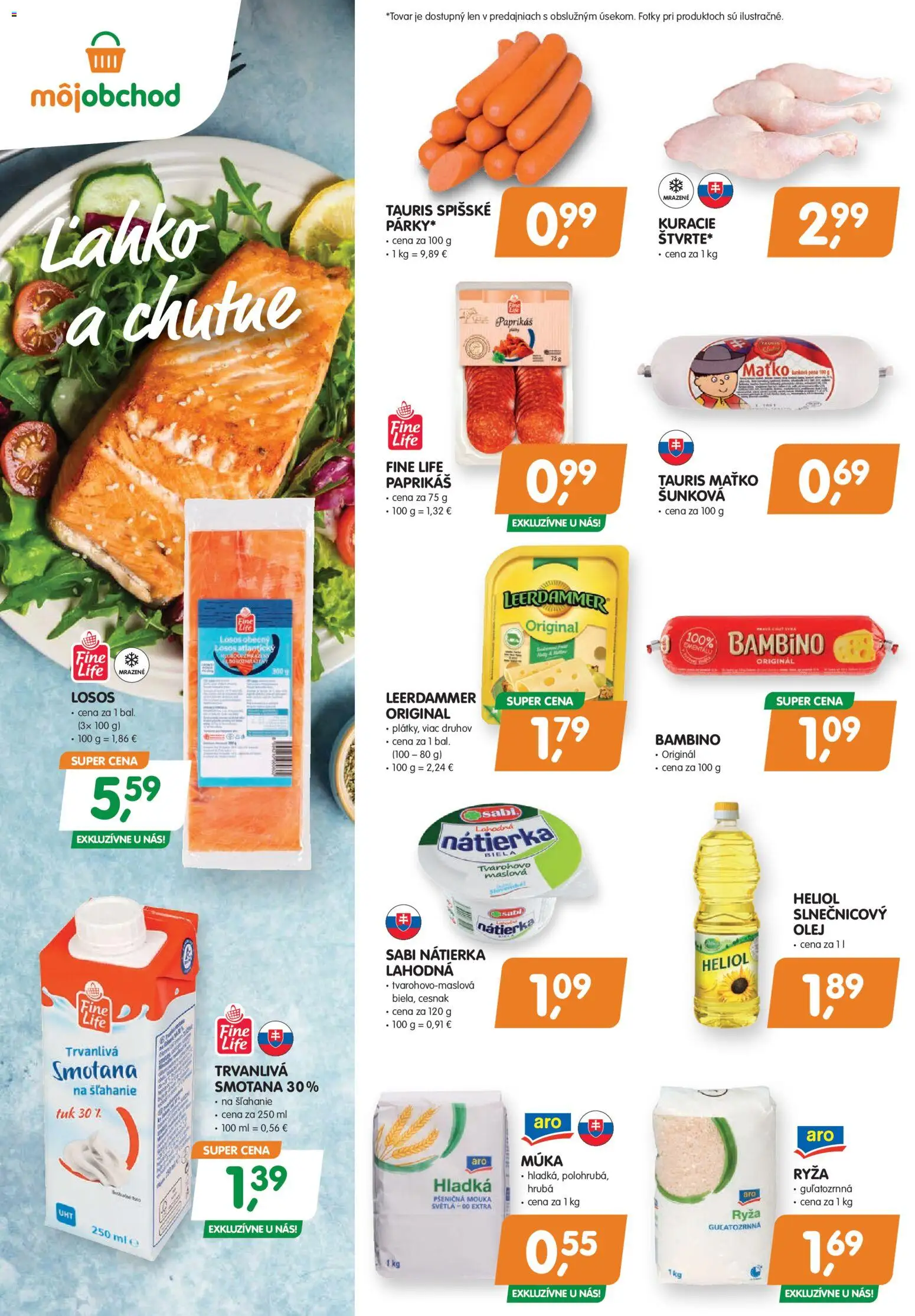 Nové Môj obchod akcie – leták je platný od 07.11.2025 | Strana: 2 | Produkty: Ryža, Smotana, Losos, Svetlá