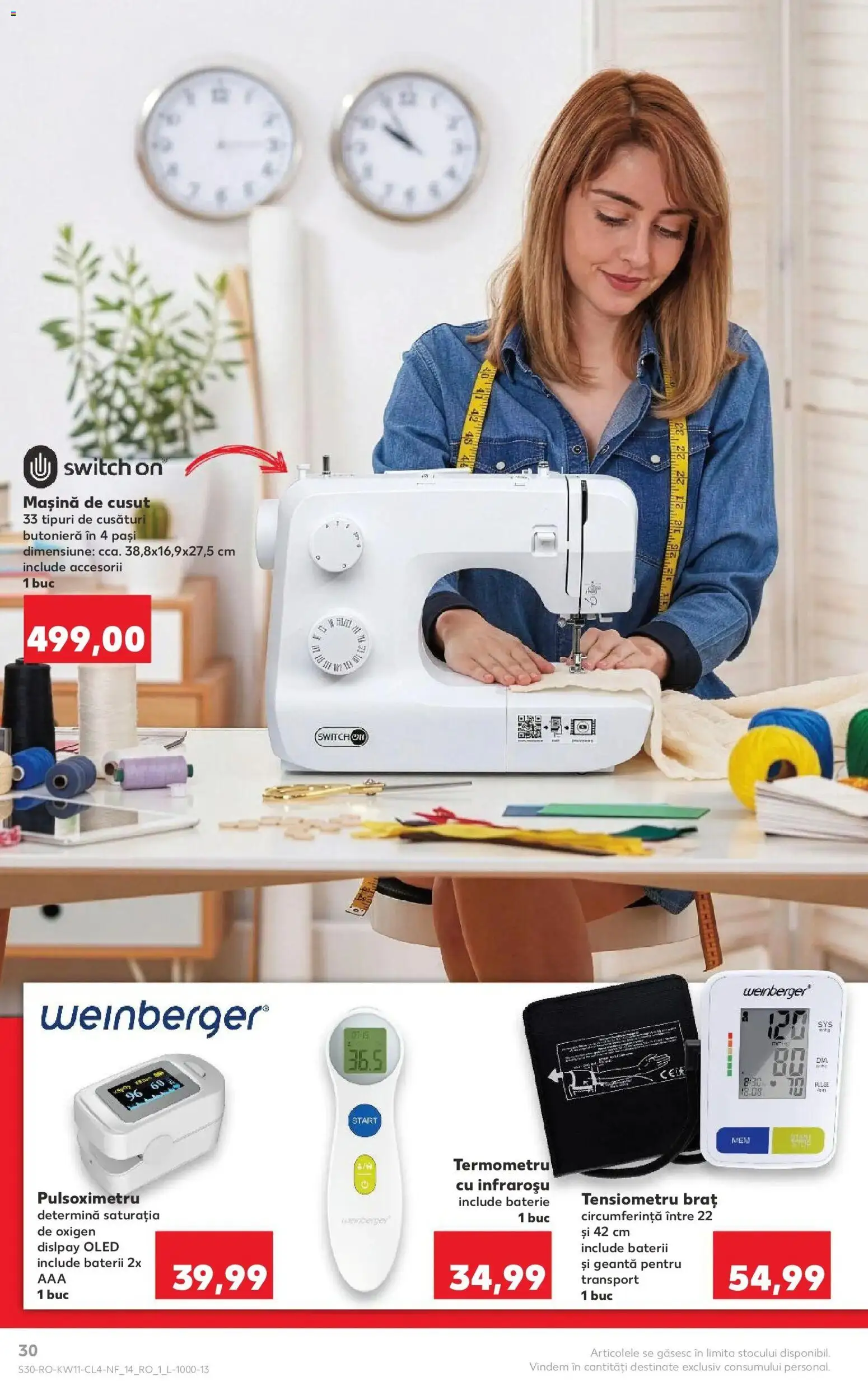 Noul catalog Kaufland – valabil de la 11.03.2026 | Pagină: 30 | Produse: Tensiometru, Termometru, Mașină De Cusut, Baterie