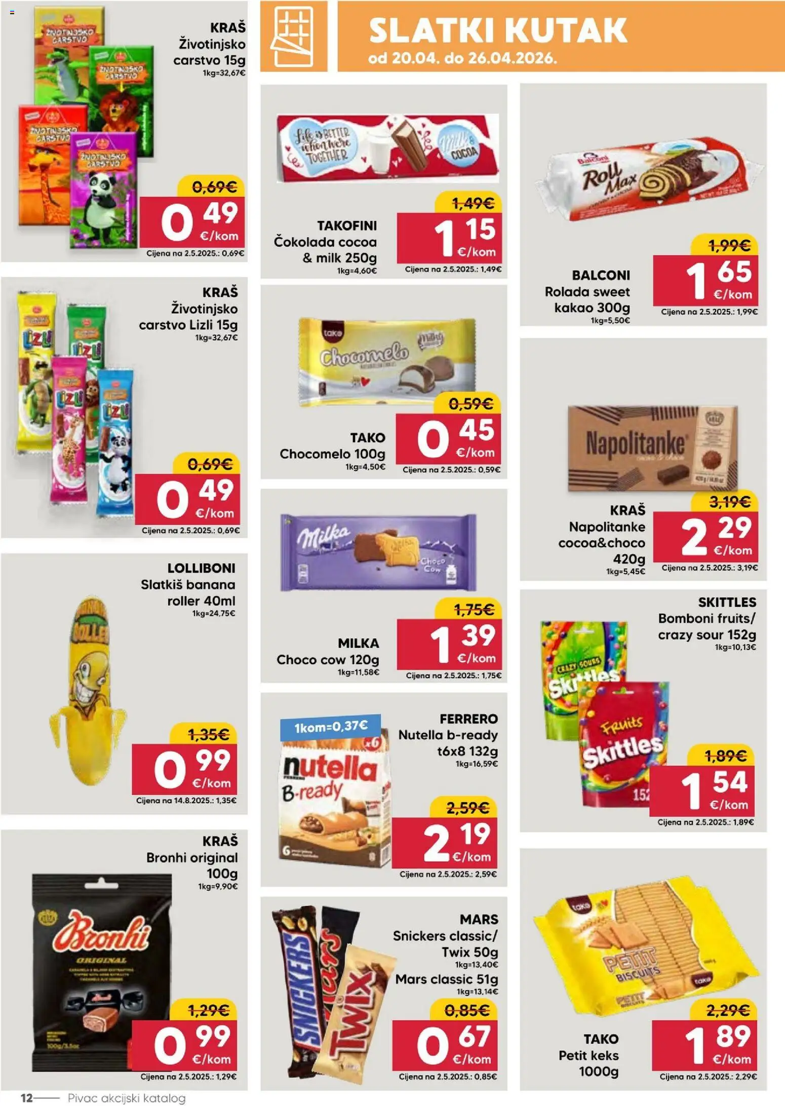 Pivac katalog | vrijedi od 20.04.2026 | Stranica: 12 | Proizvodi: Snickers, Keks, Napolitanke, Milka