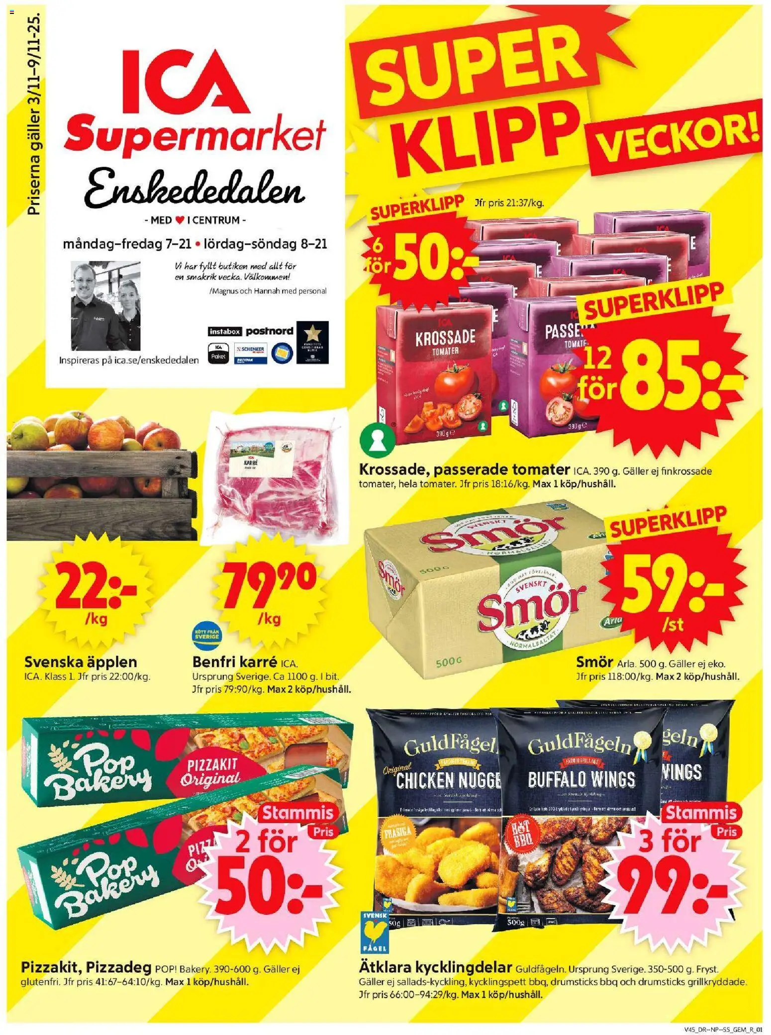 ICA Supermarket reklamblad aktuell från 03.11.2025 | Sida: 1 | Produkter: Gem, Galler, Smör, Tomater