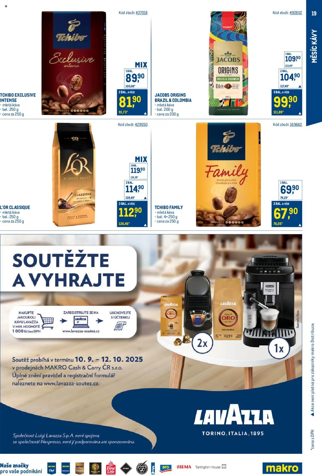 Makro leták - Měsíc kávy od 10.09.2025 | Strana: 19 | Produkty: Tchibo, Lavazza, Jacobs, Mletá káva
