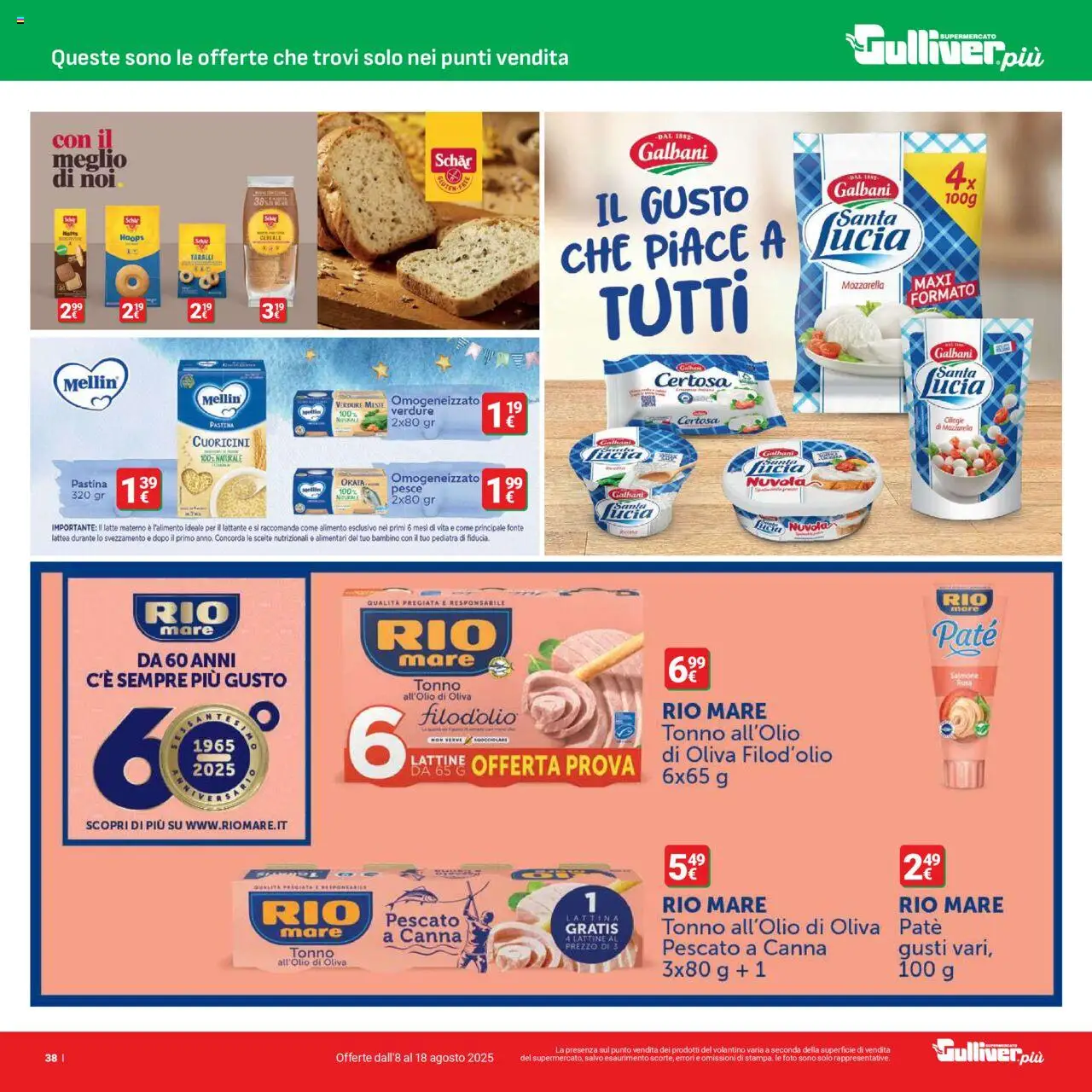 Volantino Gulliver del 08.08.2025 | Pagina: 38 | Prodotti: Paté, Salmone, Mozzarella, Latte