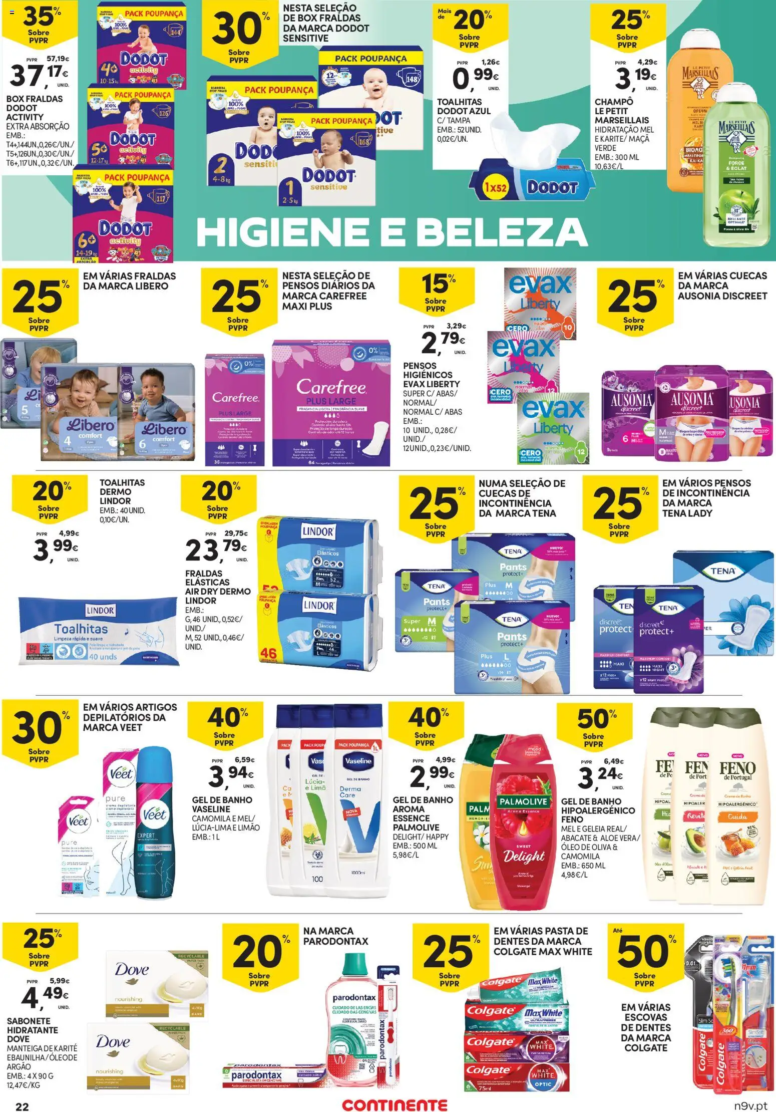 Continente - Açores │ válido de 05.03.2026 | Página: 22 | Produtos: Pensos higiénicos, Geleia, Sabonete, Abacate