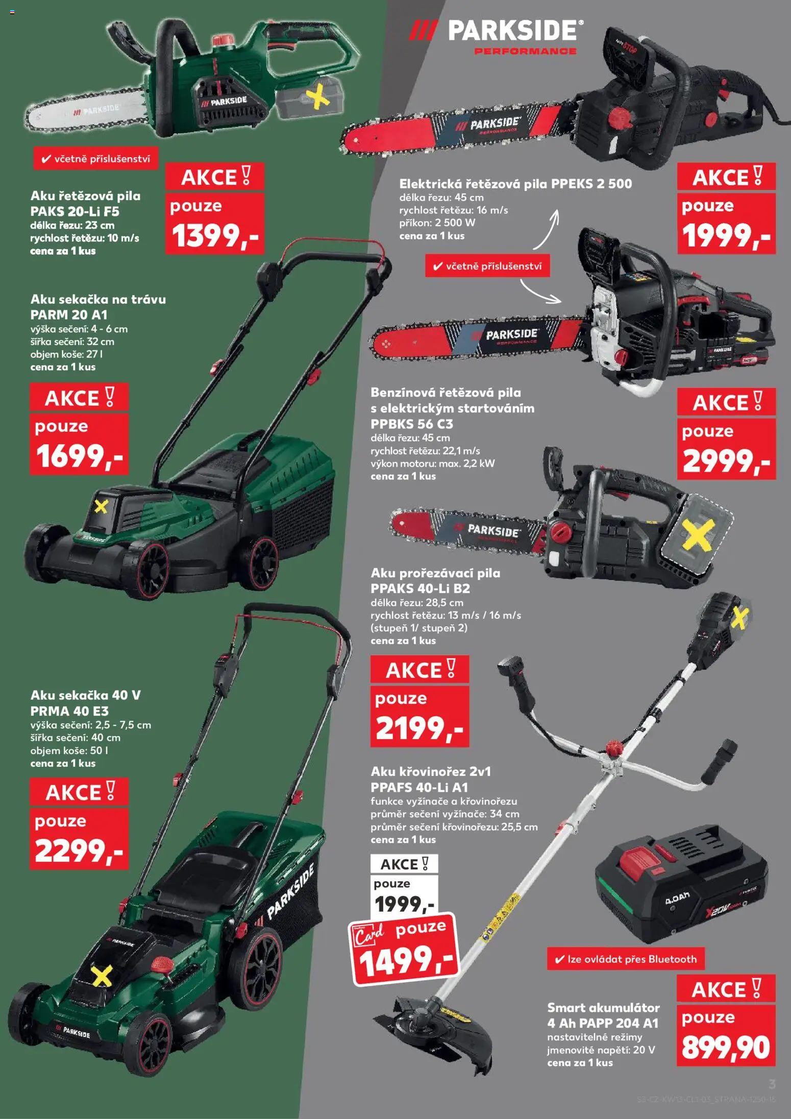 Kaufland leták - Liberec od 25.03.2026 | Strana: 3 | Produkty: Elektrická řetězová pila, Aku křovinořez, Sekačka, Pila