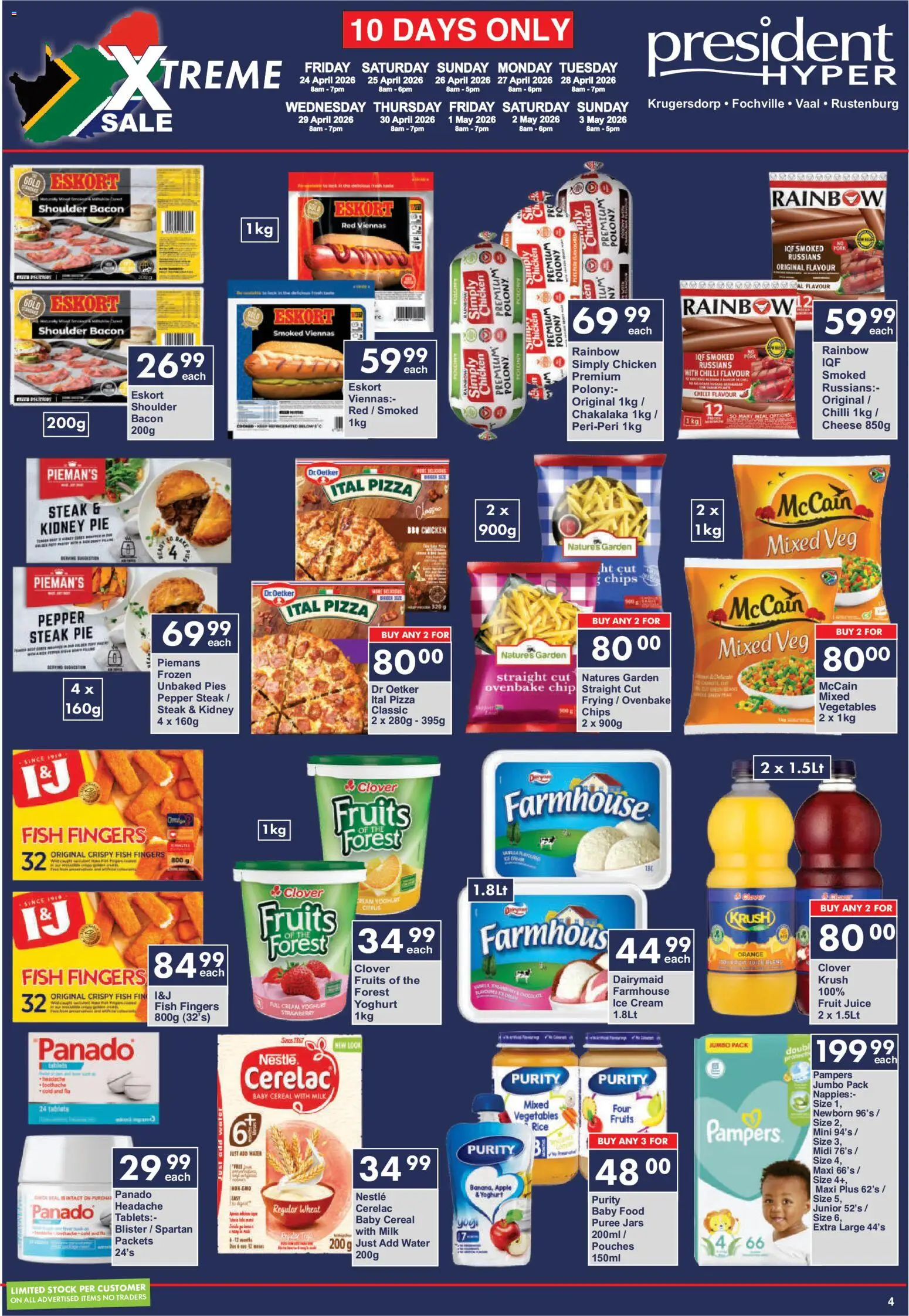 New President Hyper catalogue – valid from 24.04.2026 | Page: 4 | Products: Chicken, Baby food, Pepper, Bacon
