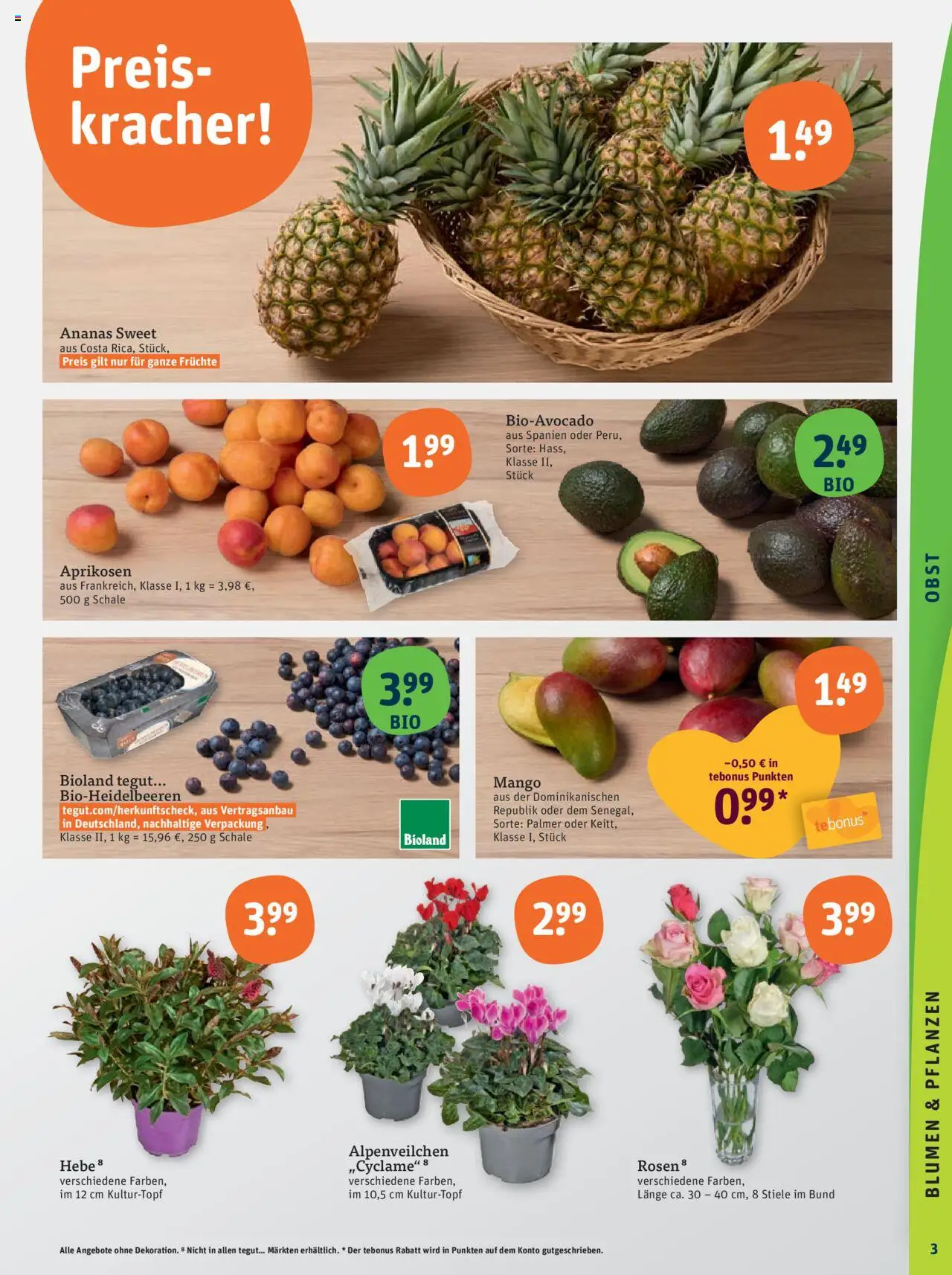 Tegut - Thüringen - gültig ab dem 28.07.2025 | Seite: 5 | Produkte: Blumen, Ananas, Obst, Mango