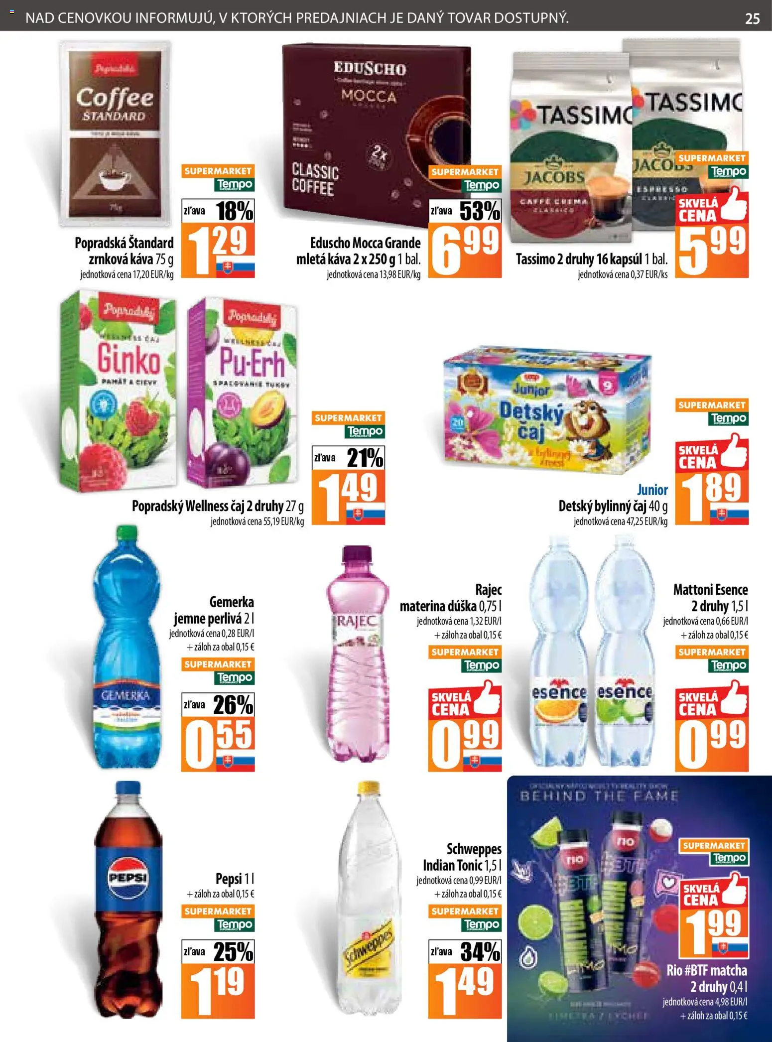 Nové COOP Jednota akcie – leták je platný od 20.11.2025 | Strana: 25 | Produkty: Čaj, Mattoni, Pepsi, Zrnková káva