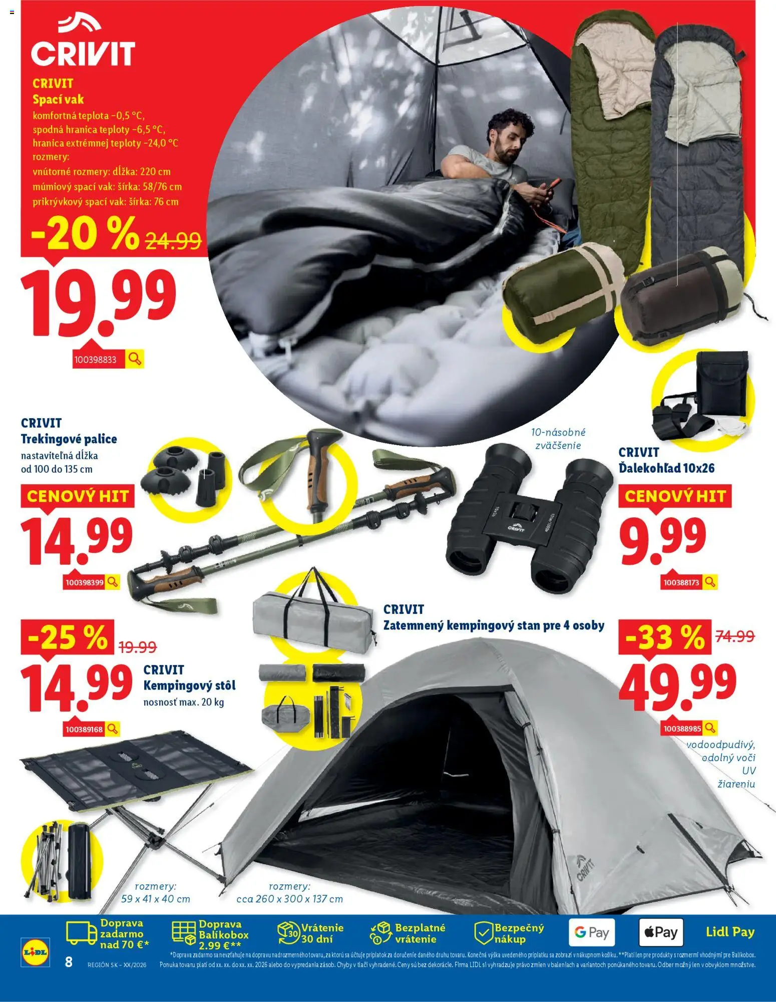 Nové Lidl akcie – leták je platný od 06.04.2026 | Strana: 8 | Produkty: Stôl, Stan