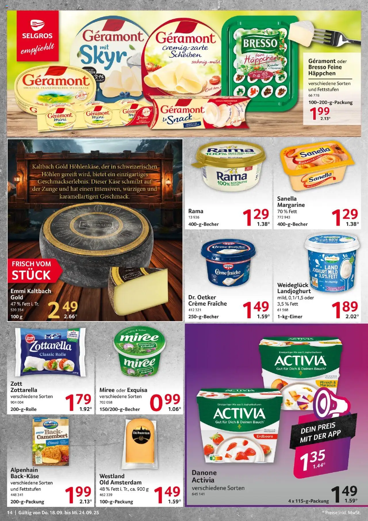 Selgros Prospekt 	 – gültig ab 18.09.2025 | Seite: 14 | Produkte: Creme, Exquisa, Pfirsich, Sanella