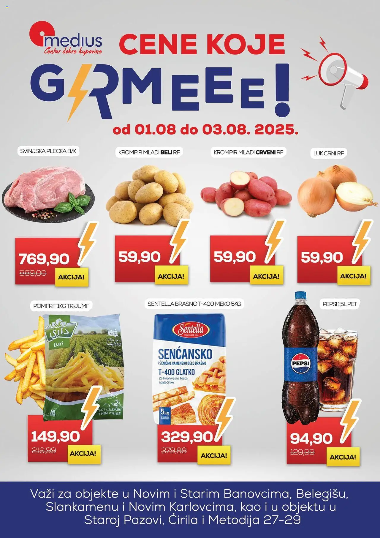 Medius katalog - važi od 01.08.2025 | Strana: 1 | Proizvode: Krompir, Brašno, Svinjska plećka, Pepsi
