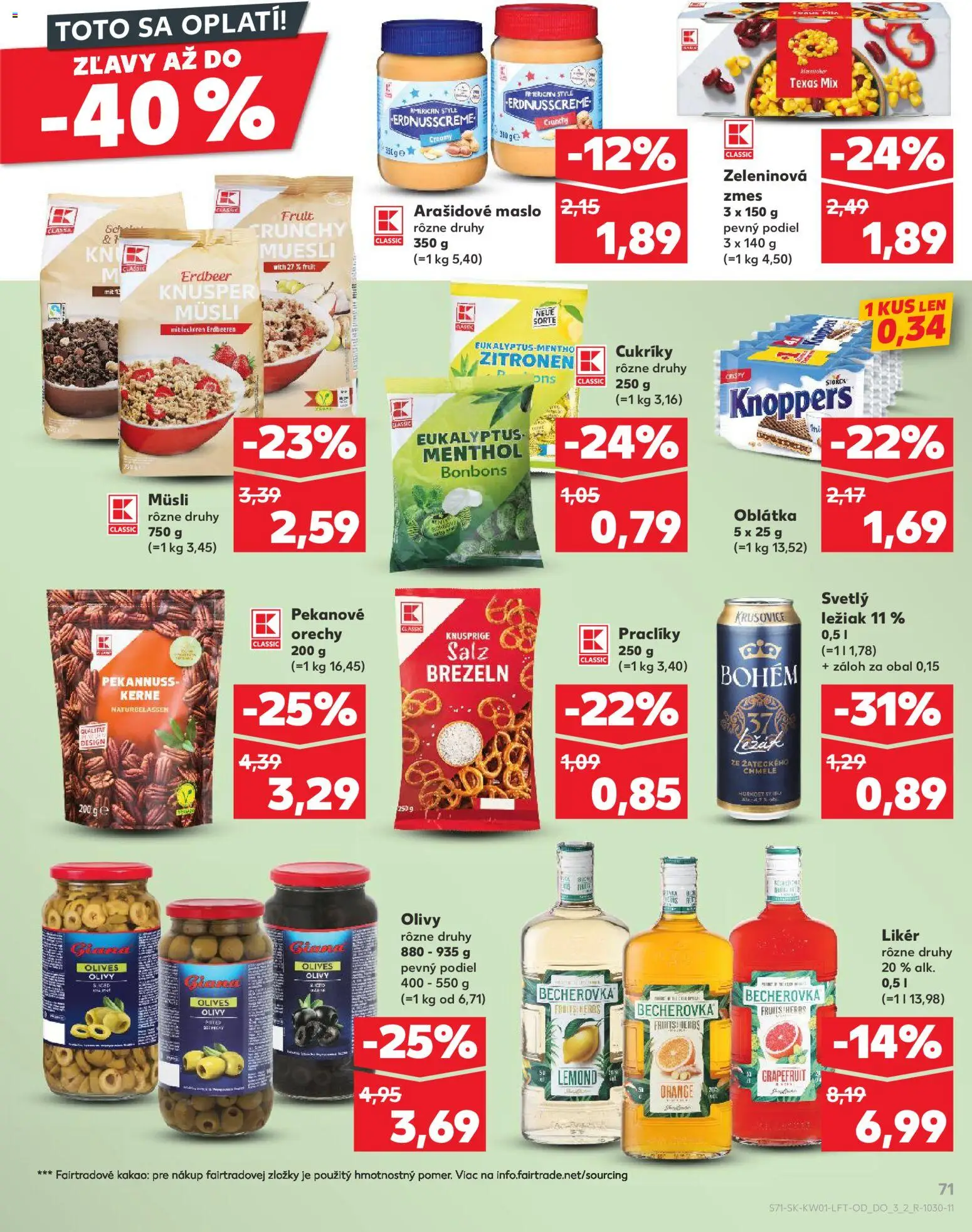Nové Kaufland akcie – leták je platný od 02.01.2026 | Strana: 71 | Produkty: Becherovka, Krušovice, Cukríky, Orechy