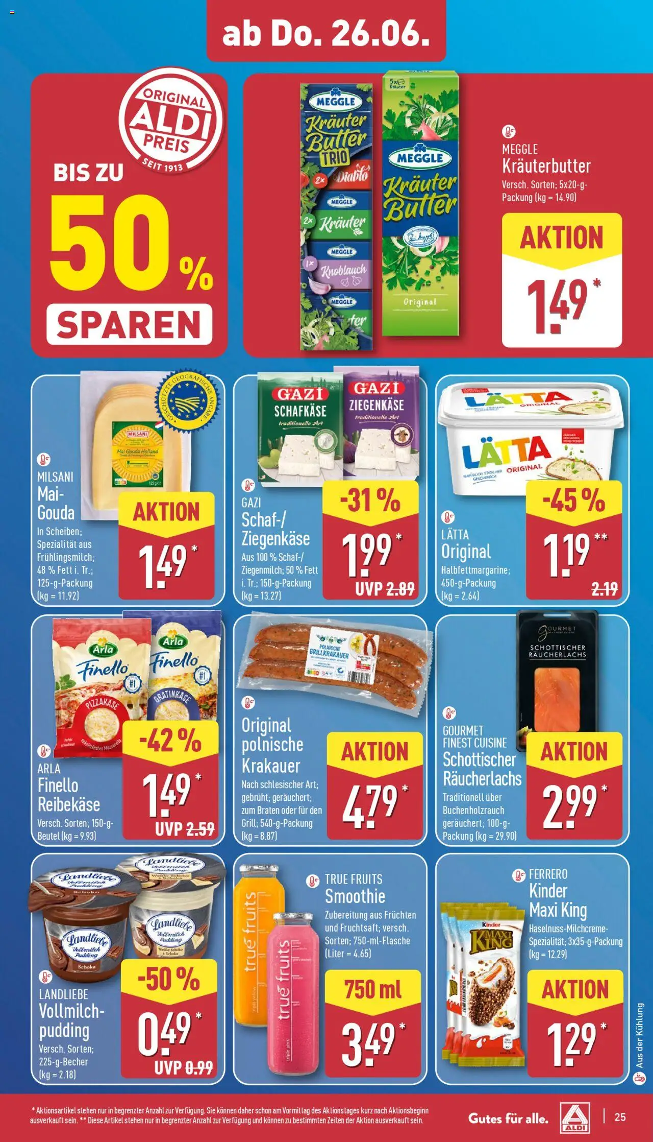 Aldi Prospekt 	 - gültig ab dem 23.06.2025 | Seite: 29 | Produkte: Gouda, Ziegenkäse, Lätta, Meggle butter