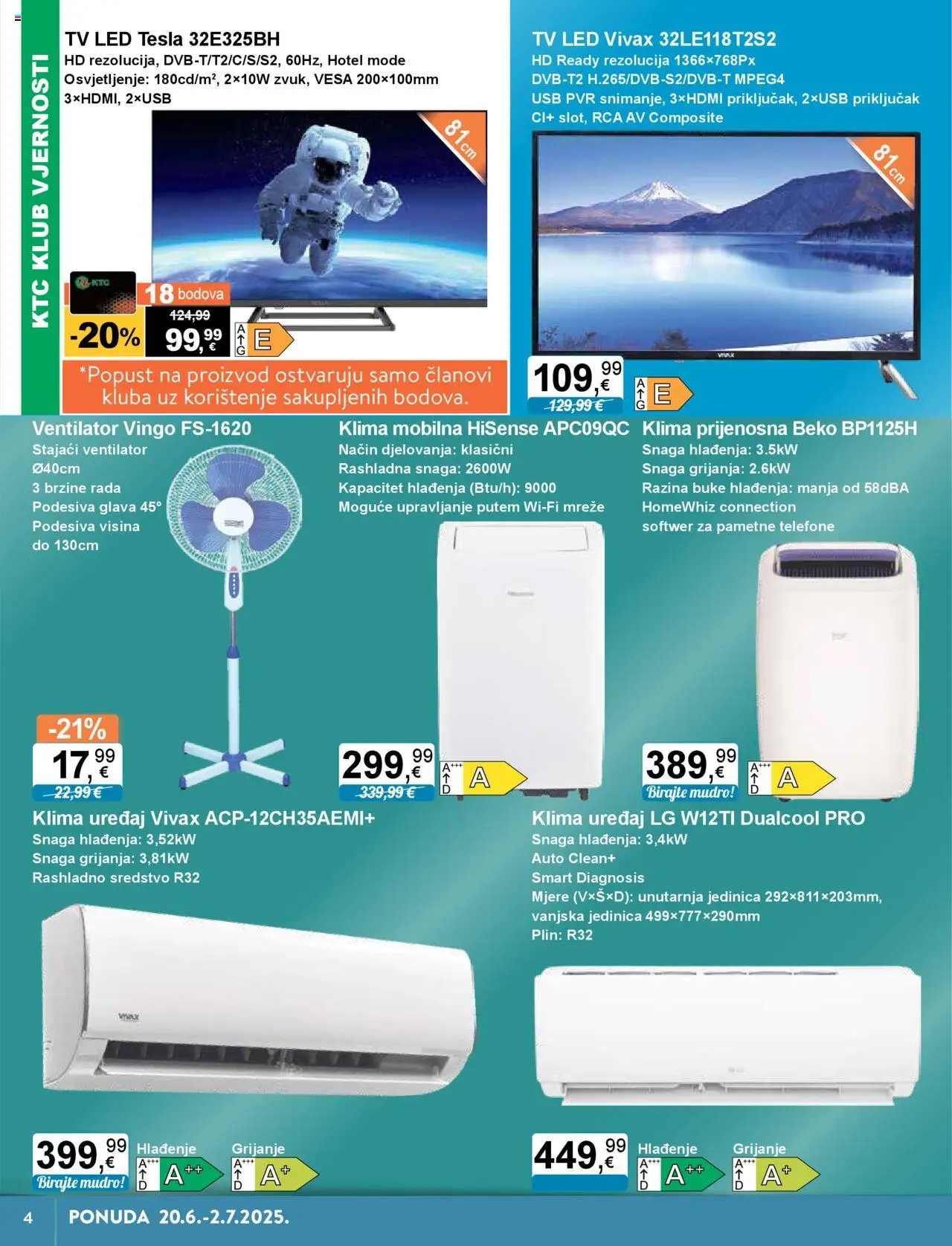 KTC katalog | vrijedi od 20.06.2025 | Stranica: 4 | Proizvodi: Ventilator, Klima, Tv, USB