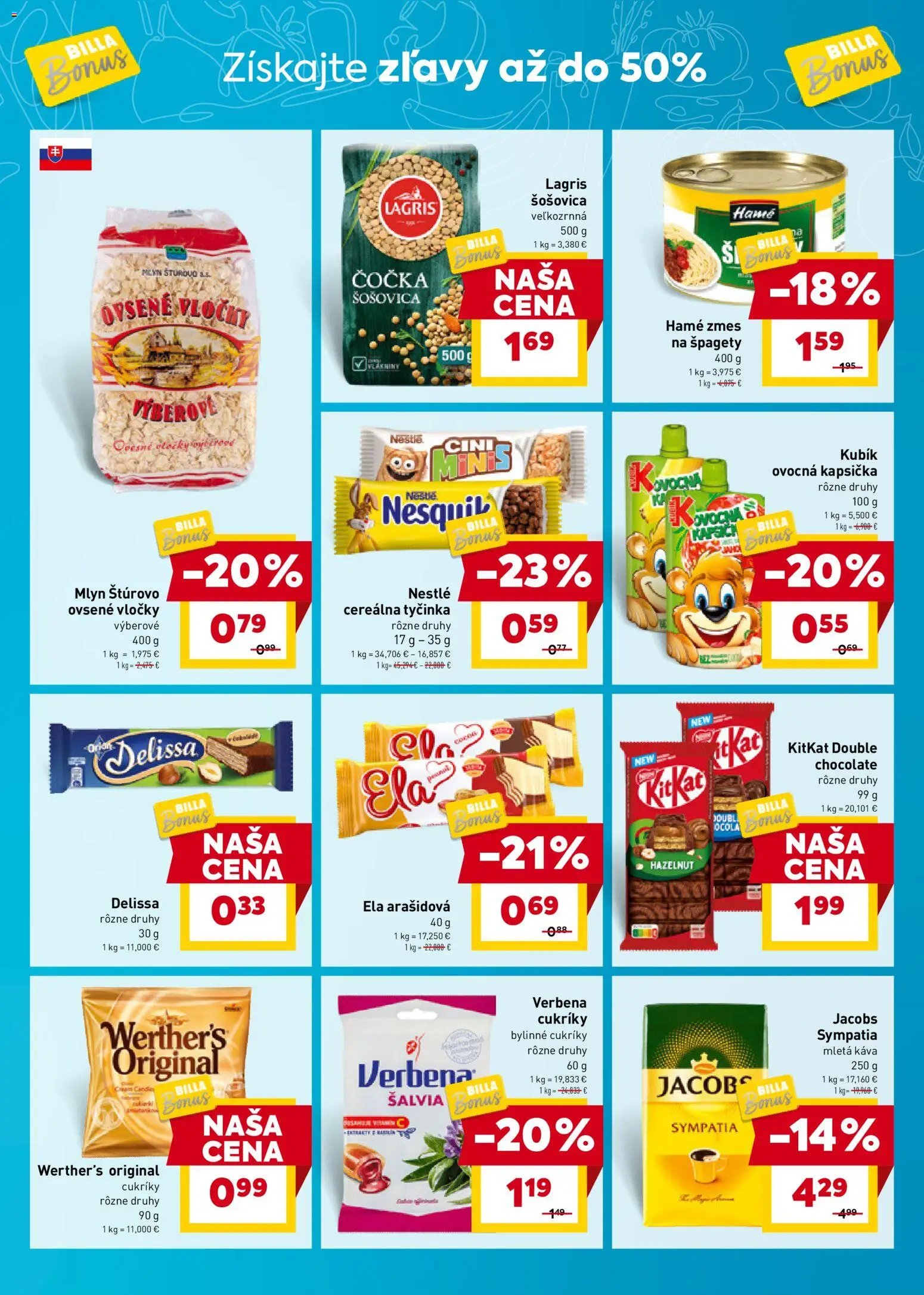 Nové Billa akcie – leták je platný od 18.02.2026 | Strana: 5 | Produkty: Šošovica, Cukríky, Vločky, Špagety