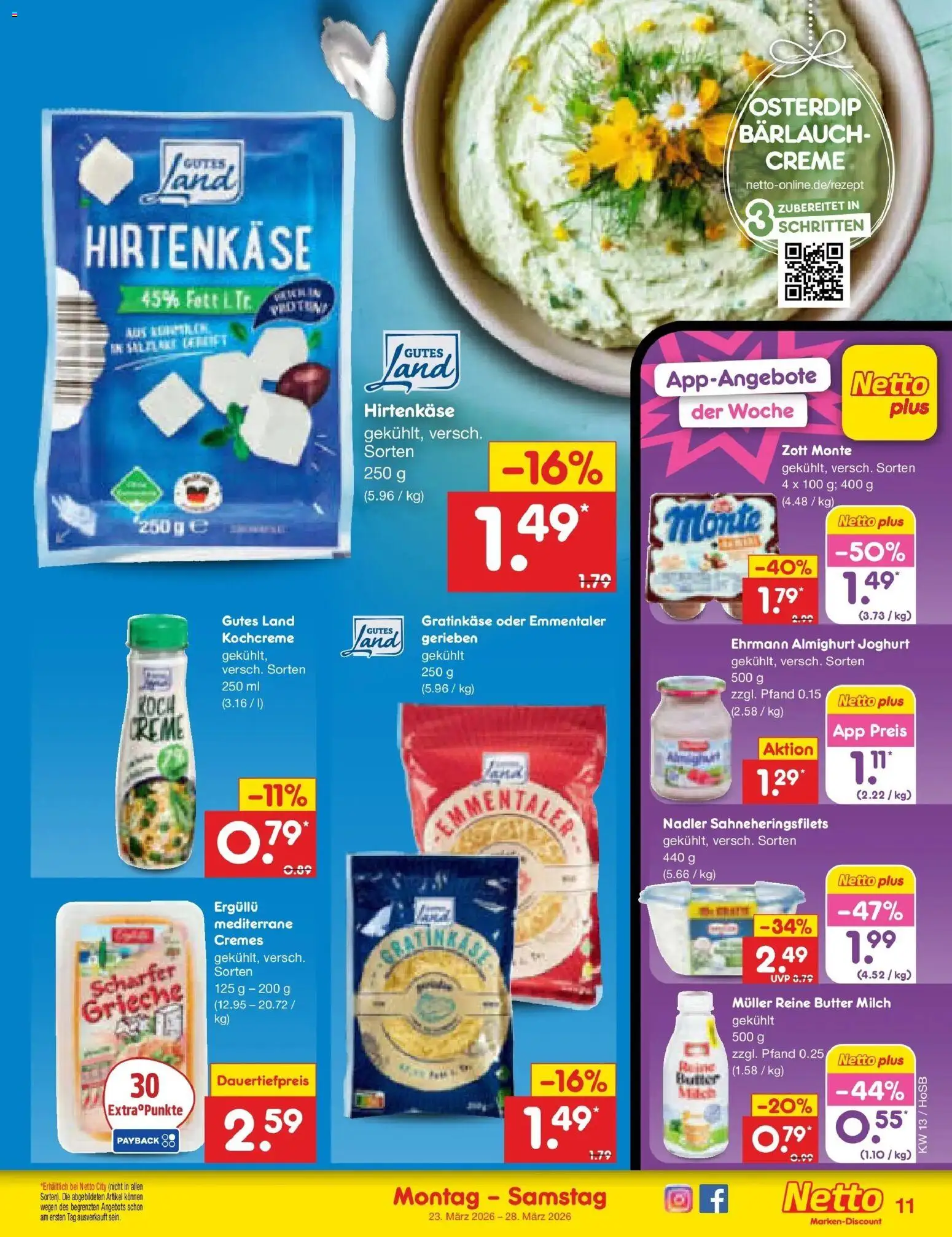Netto Marken-Discount Prospekt Hannover	 – gültig ab 23.03.2026 | Seite: 11 | Produkte: Ehrmann almighurt, Milch, Butter, Creme