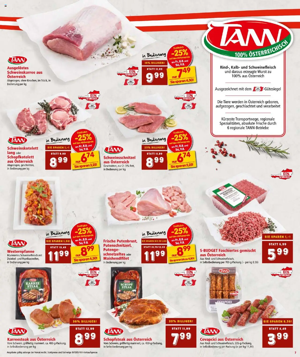 Interspar Flugblatt gültig ab 07.08.2025 | Seite: 7 | Produkte: Wurst, Schweinefleisch