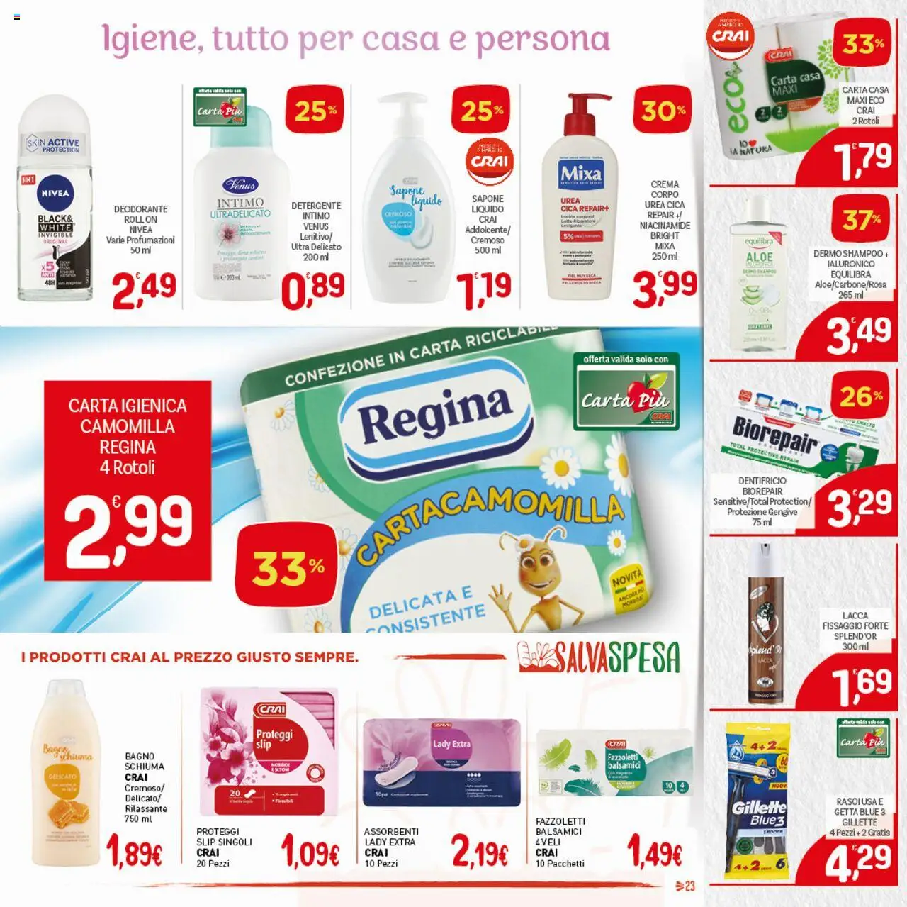 Volantino CRAI del 02.10.2025 | Pagina: 23 | Prodotti: Crema, Detergente, Fazzoletti, Bagno