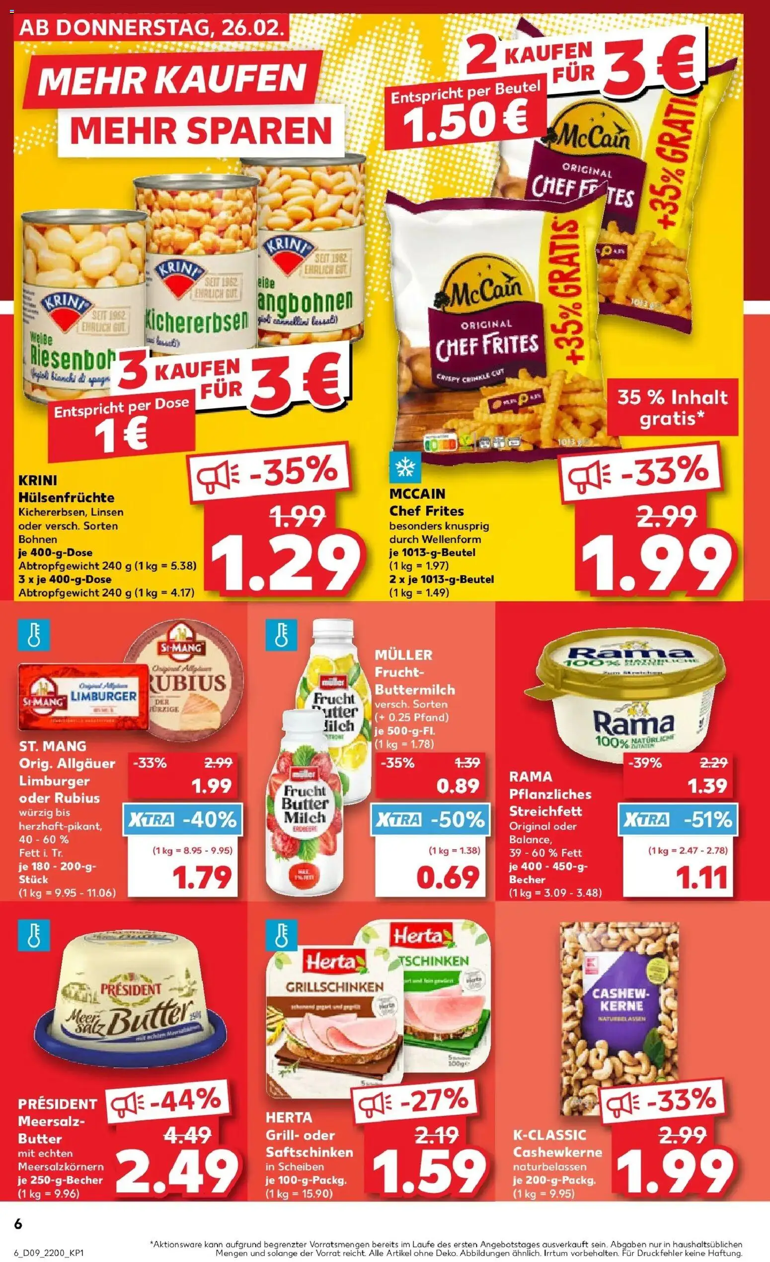 Kaufland prospekt Sindelfingen	 – gültig ab 26.02.2026 | Seite: 6 | Produkte: Buttermilch, Rama, Butter, McCain