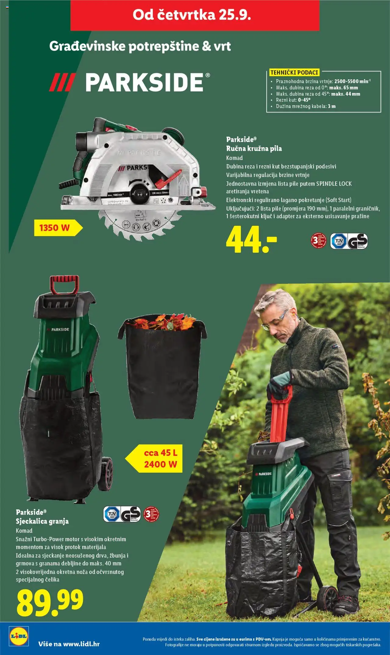 Lidl katalog | vrijedi od 22.09.2025 | Stranica: 48 | Proizvodi: Sjeckalica, Pila, Adapter, Parkside