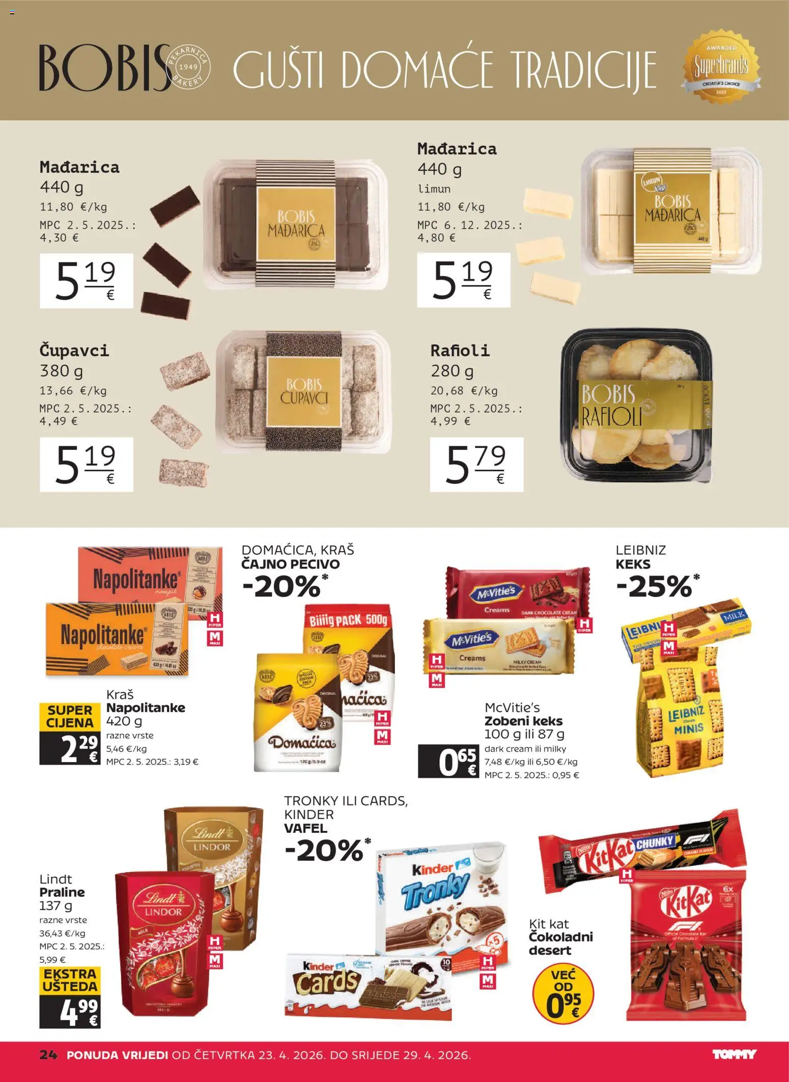 Tommy katalog | vrijedi od 23.04.2026 | Stranica: 24 | Proizvodi: Praline, Napolitanke, Limun, Pecivo