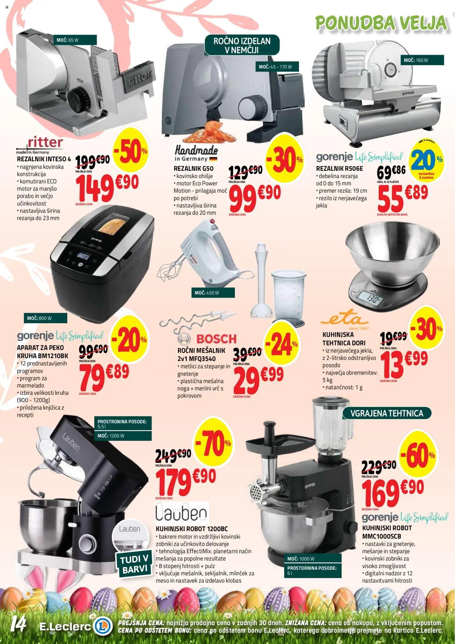 Novi E.leclerc katalog ponudbe – veljaven od 18.03.2026 | Stran: 14 | Izdelki: Mesalnik, Rezalnik, Robot, Tehtnica