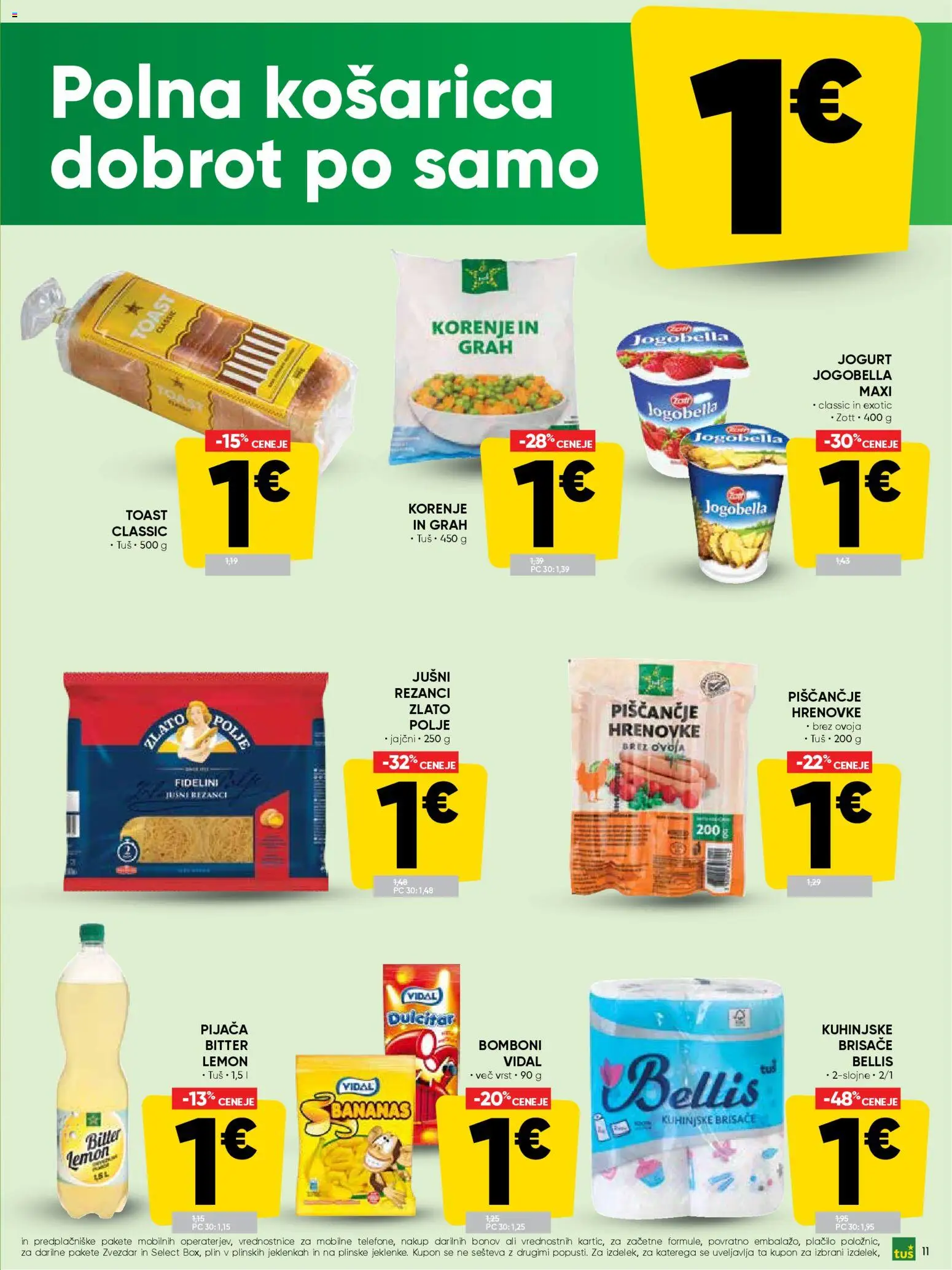 Novi Tuš katalog ponudbe – veljaven od 15.04.2026 | Stran: 11 | Izdelki: Hrenovke, Rezanci, Toast, Jogurt