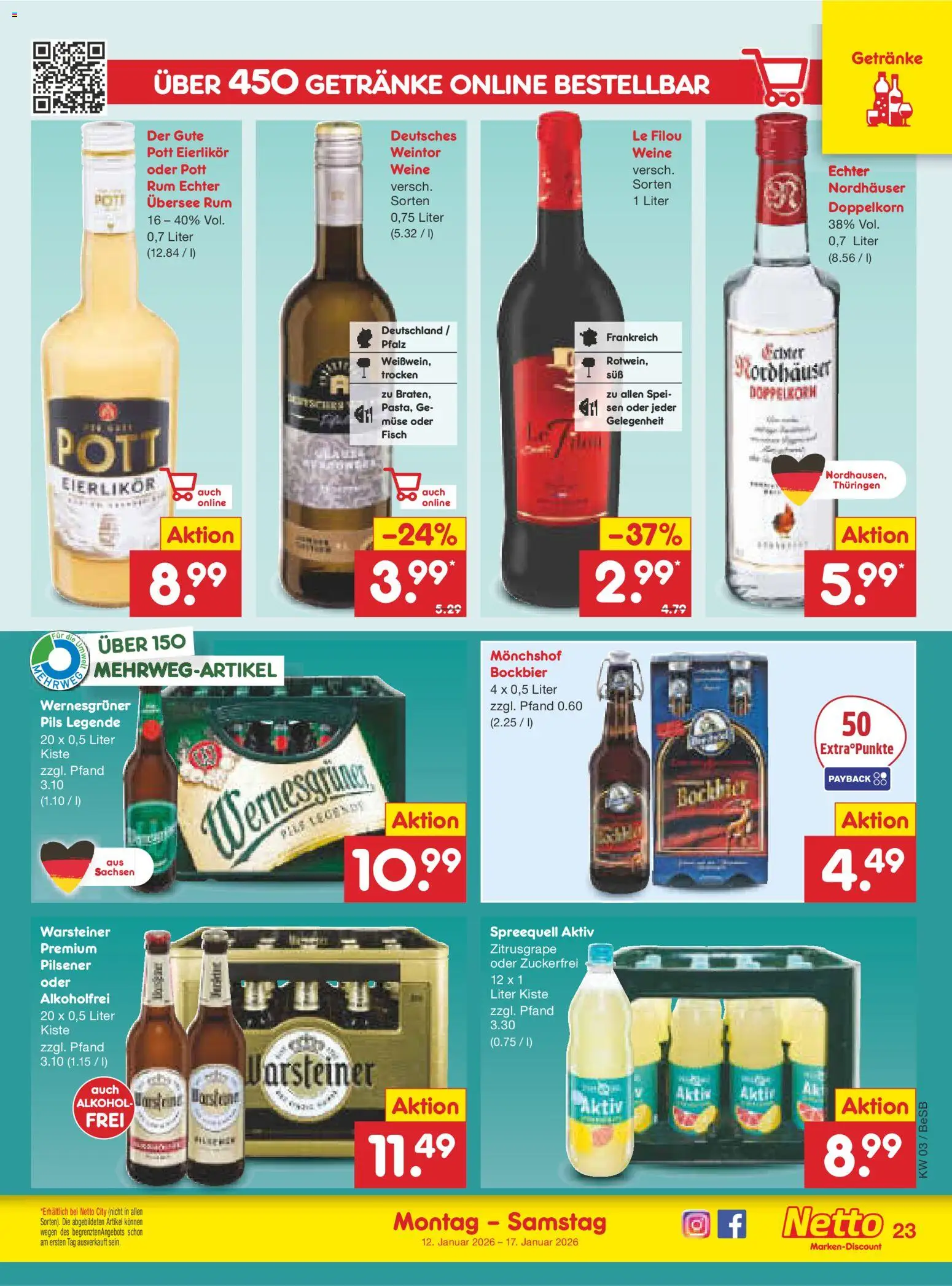 Netto Marken-Discount Prospekt 	 – gültig ab 12.01.2026 | Seite: 23 | Produkte: Monchshof, Pils, Fisch, Warsteiner