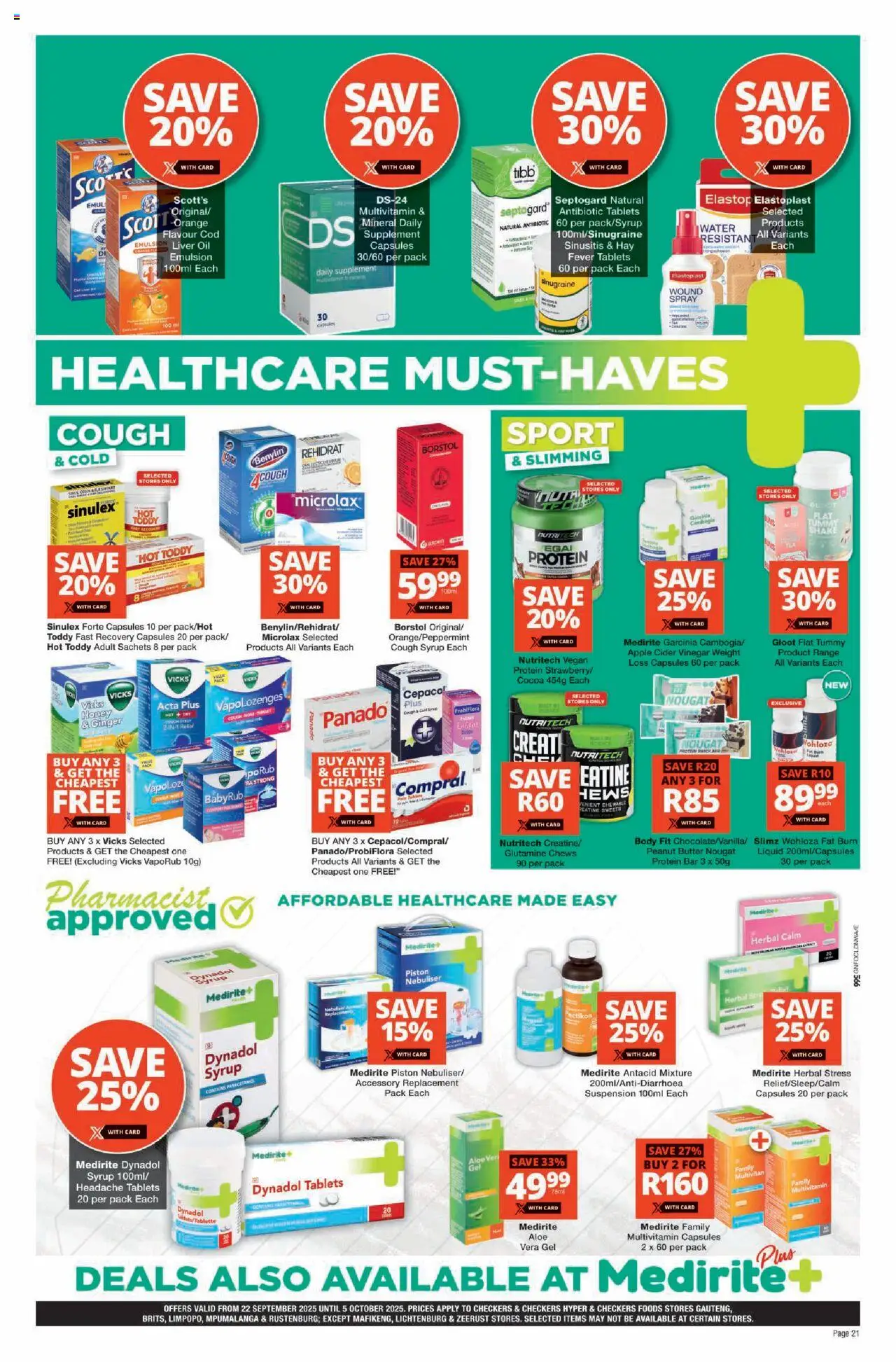 New Checkers catalogue – valid from 22.09.2025 | Page: 21 | Products: Couch, Vinegar, Syrup, Water