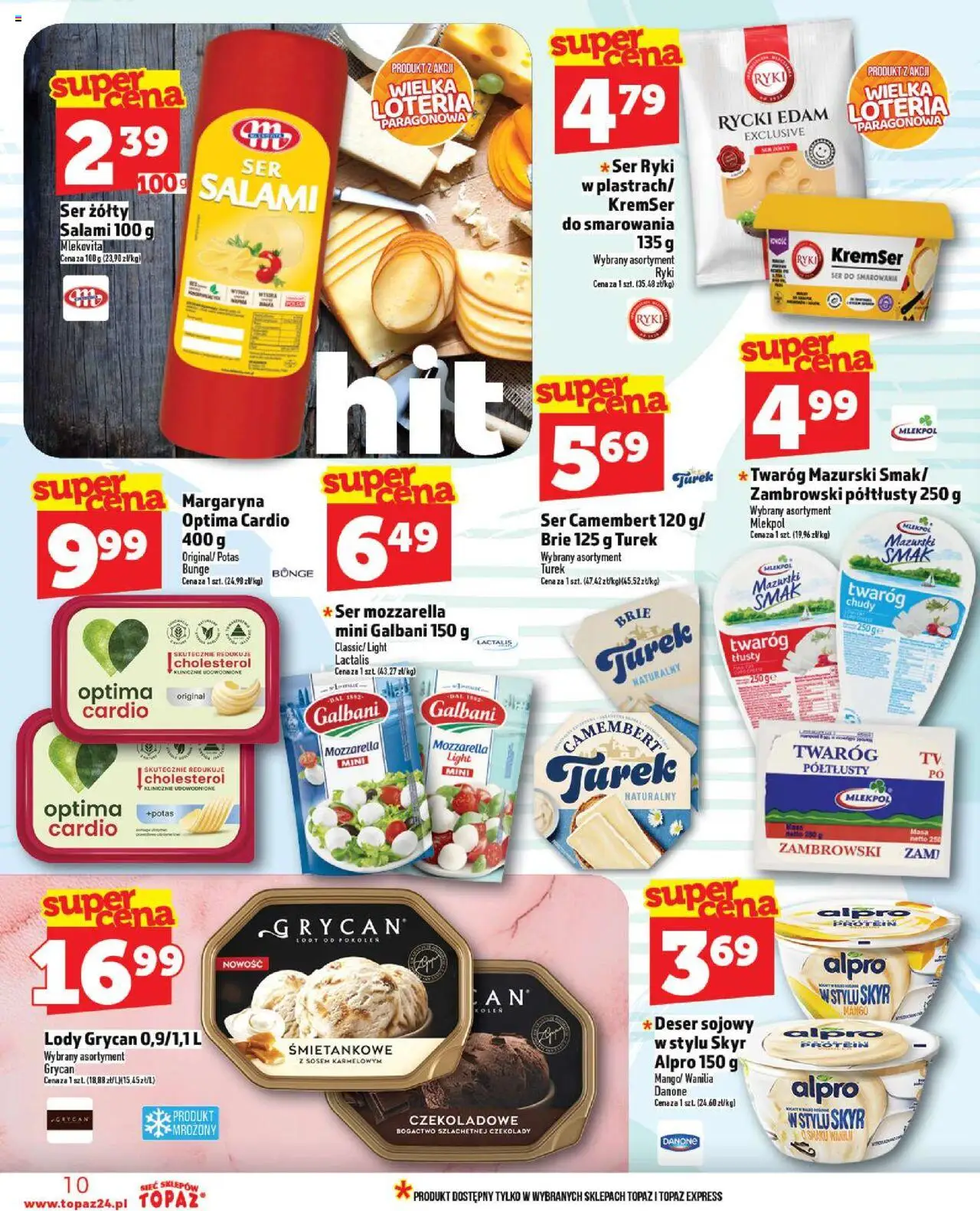 Topaz Gazetka od 18.09.2025 | Strona: 10 | Produkty: Ser żółty, Alpro, Ser camembert, Lody