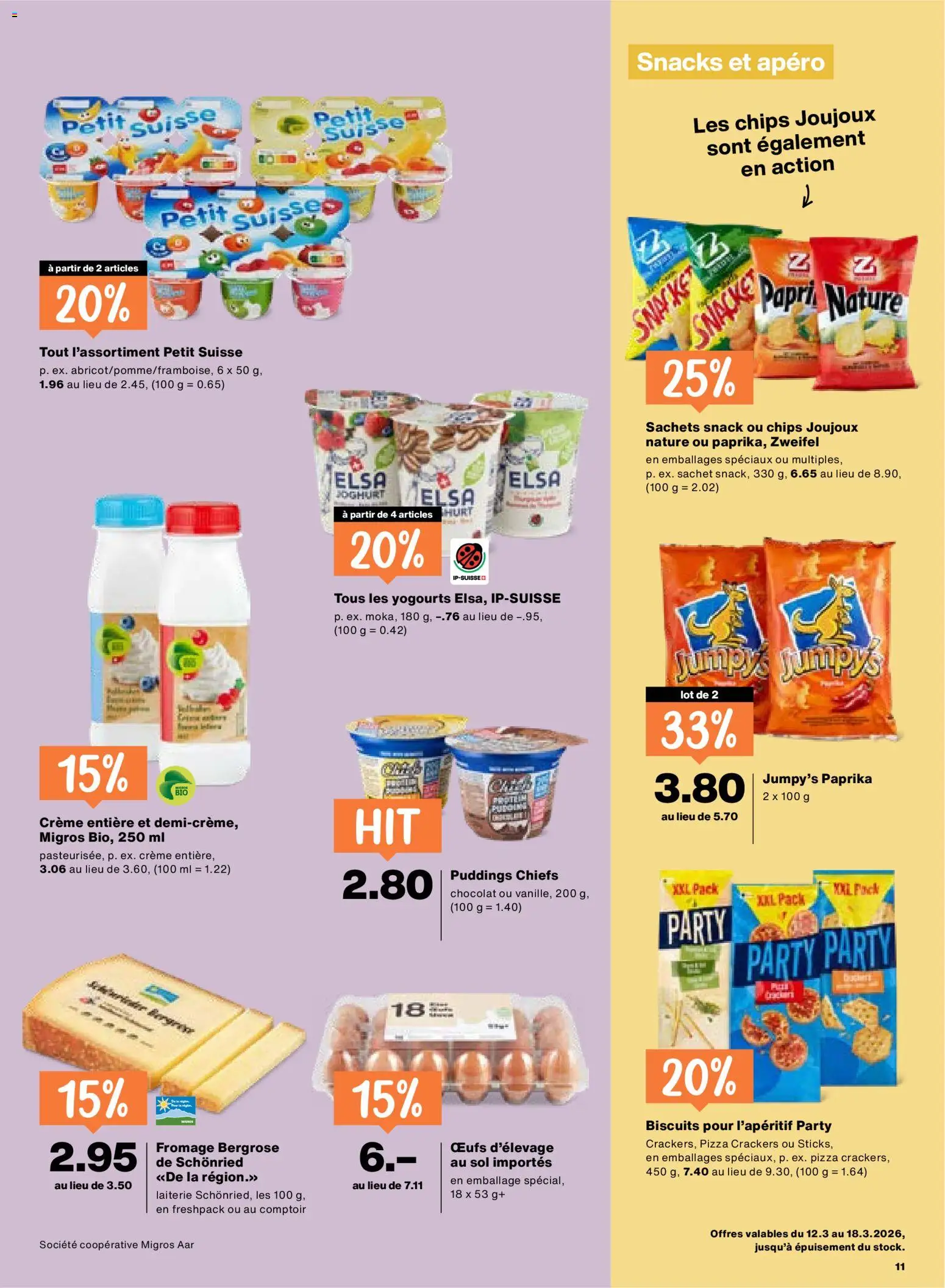 Migros aktionen FR – gültig ab 12.03.2026 | Seite: 11 | Produkte: Pudding, Joghurt, Chips, Creme