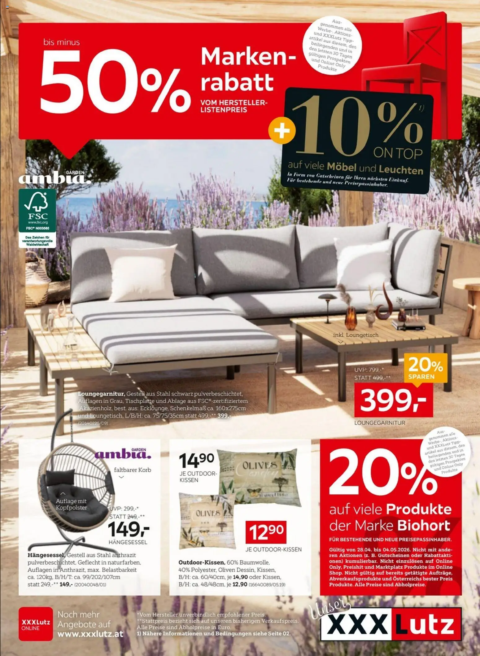 XXXLutz Gartenmöbel gültig ab 28.04.2026 | Seite: 1 | Produkte: Szeder, Kissen, Korb