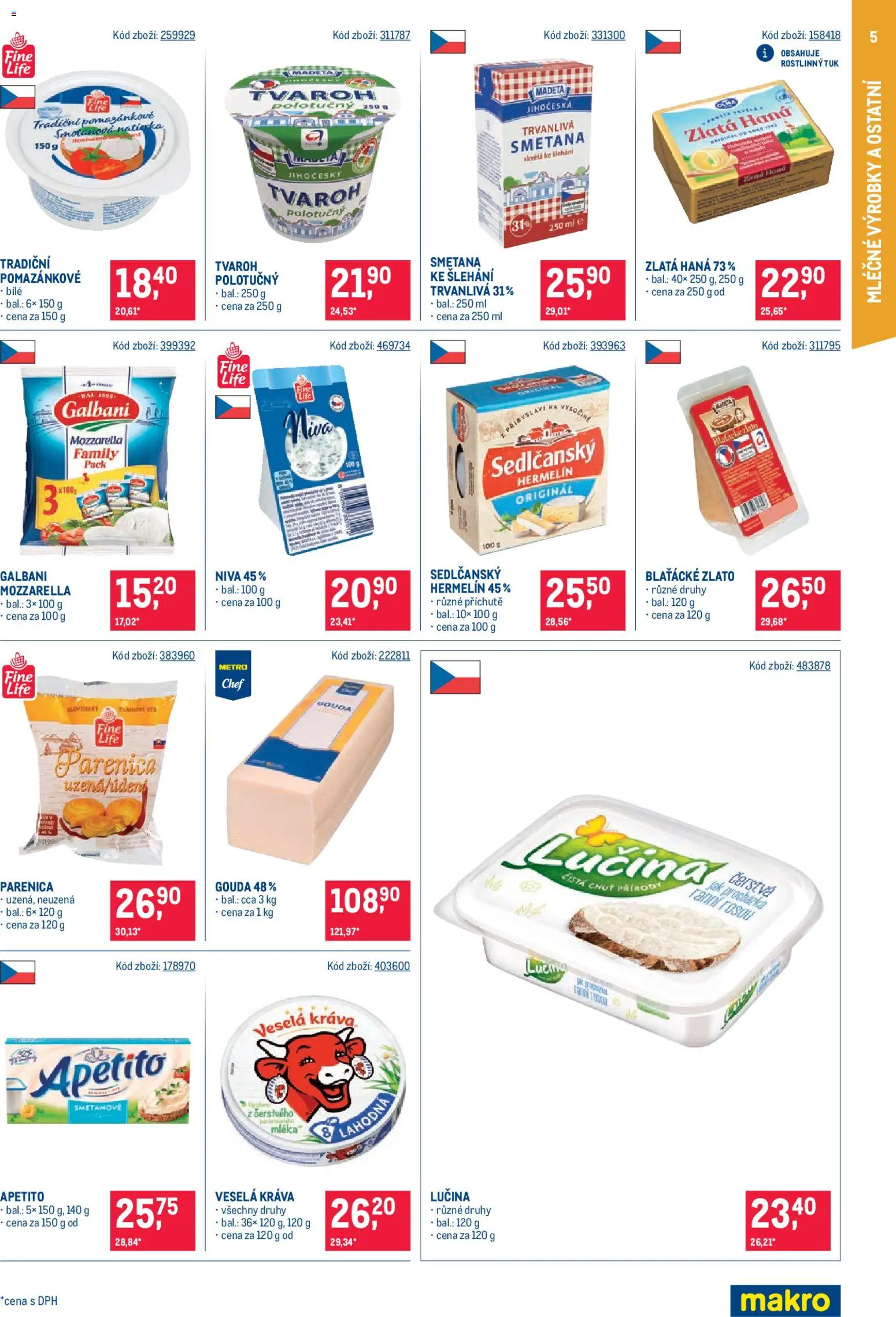 Makro leták - Maloobchod od 22.10.2025 | Strana: 5 | Produkty: Parenica, Hermelín, Zlatá Hana, Niva