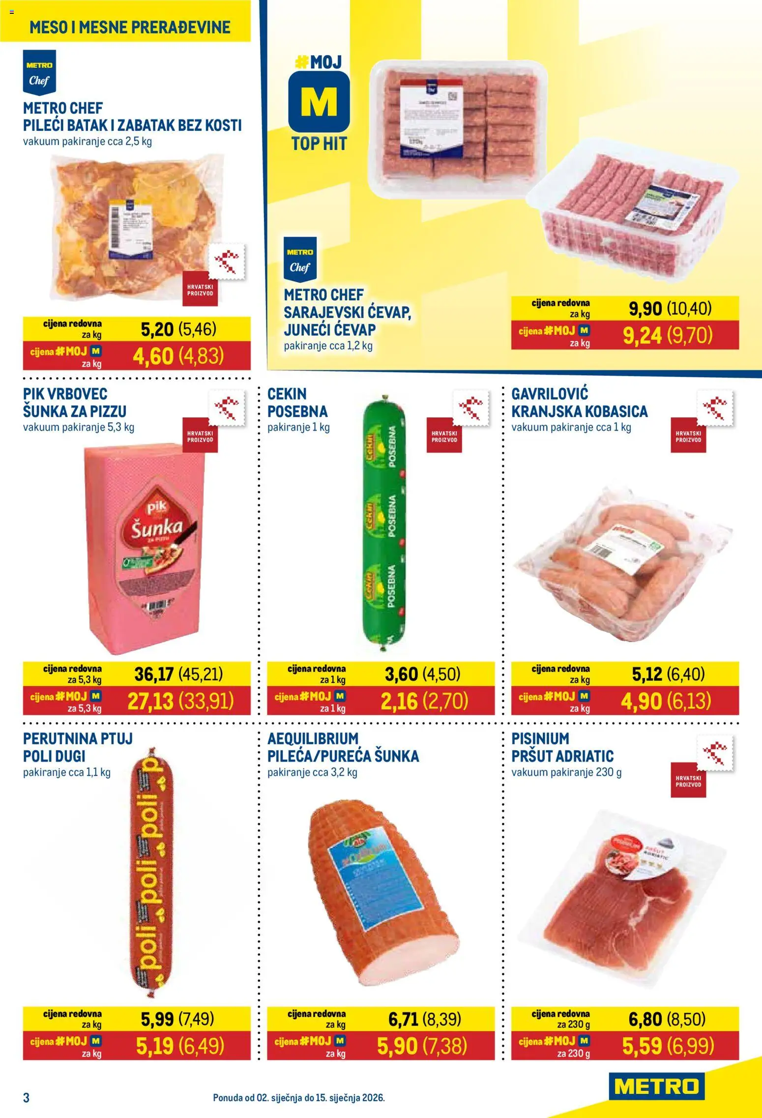 Metro katalog | vrijedi od 02.01.2026 | Stranica: 3 | Proizvodi: Meso, Šunka, Perutnina Ptuj, Pik Vrbovec