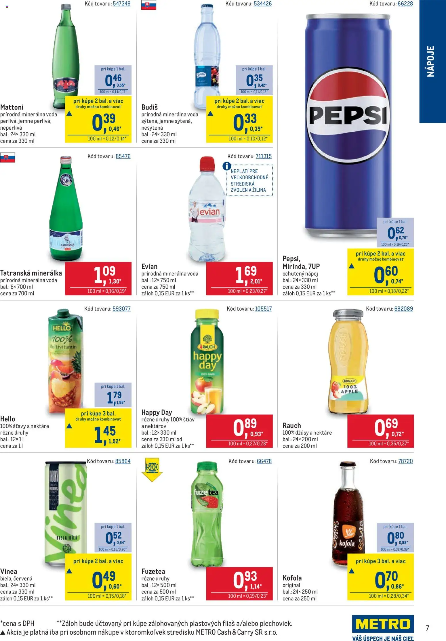 Nové Metro akcie – leták je platný od 22.04.2026 | Strana: 7 | Produkty: Kofola, Budiš, Voda, Pepsi
