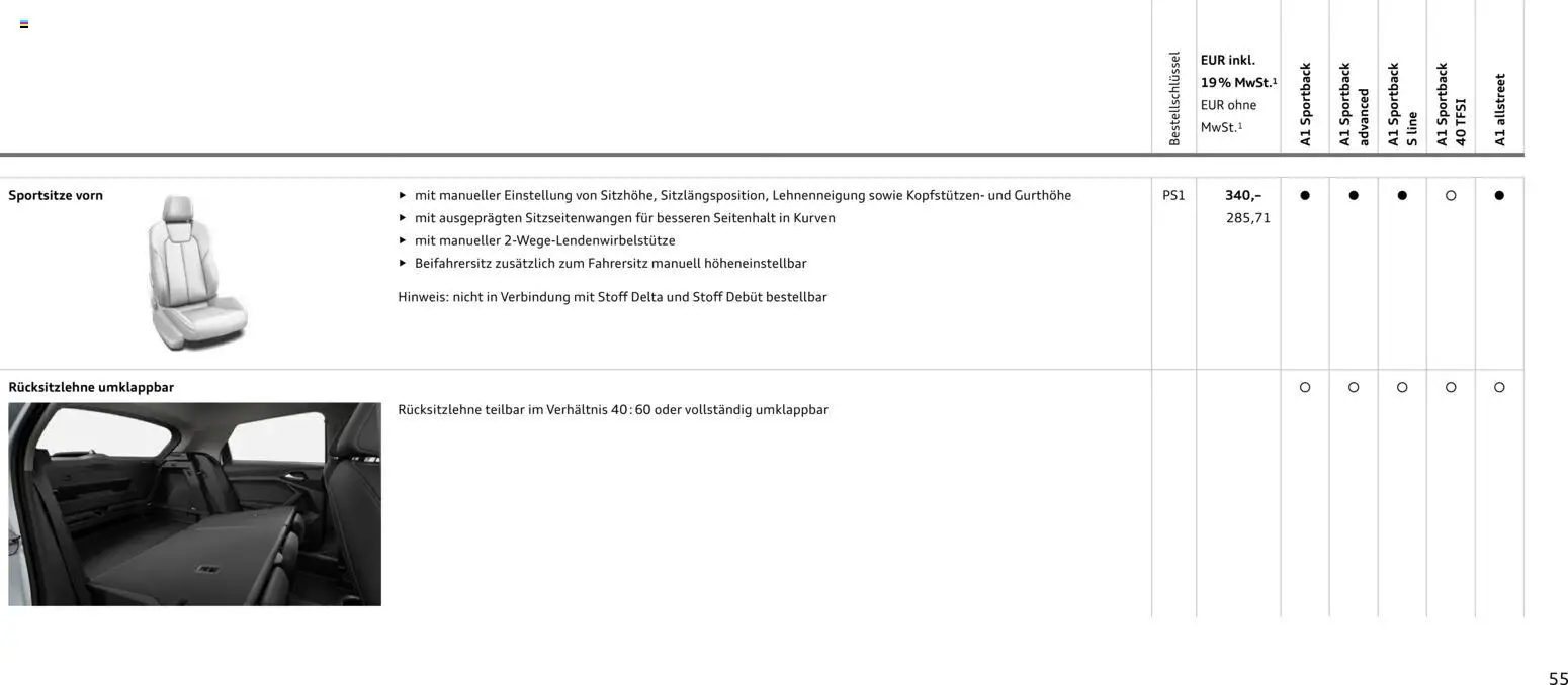 Audi A1 Sportback / A1 allstreet – gültig ab 28.10.2025 | Seite: 55